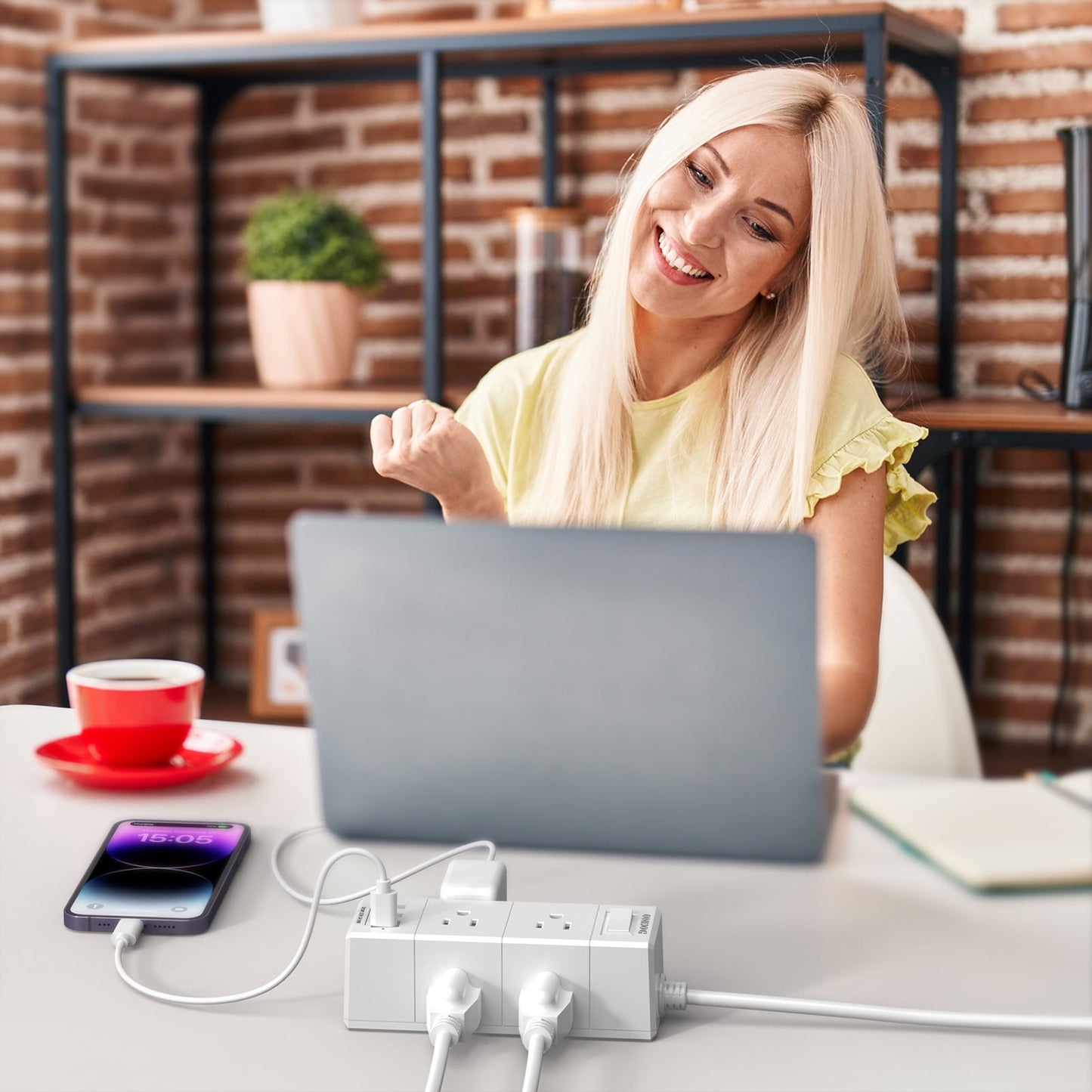 5ft Surge Protector Power Strip - 6 Outlets and 3USB Ports (1 USB C), 3-Sided Outlet Extender for Home, Office, ETL