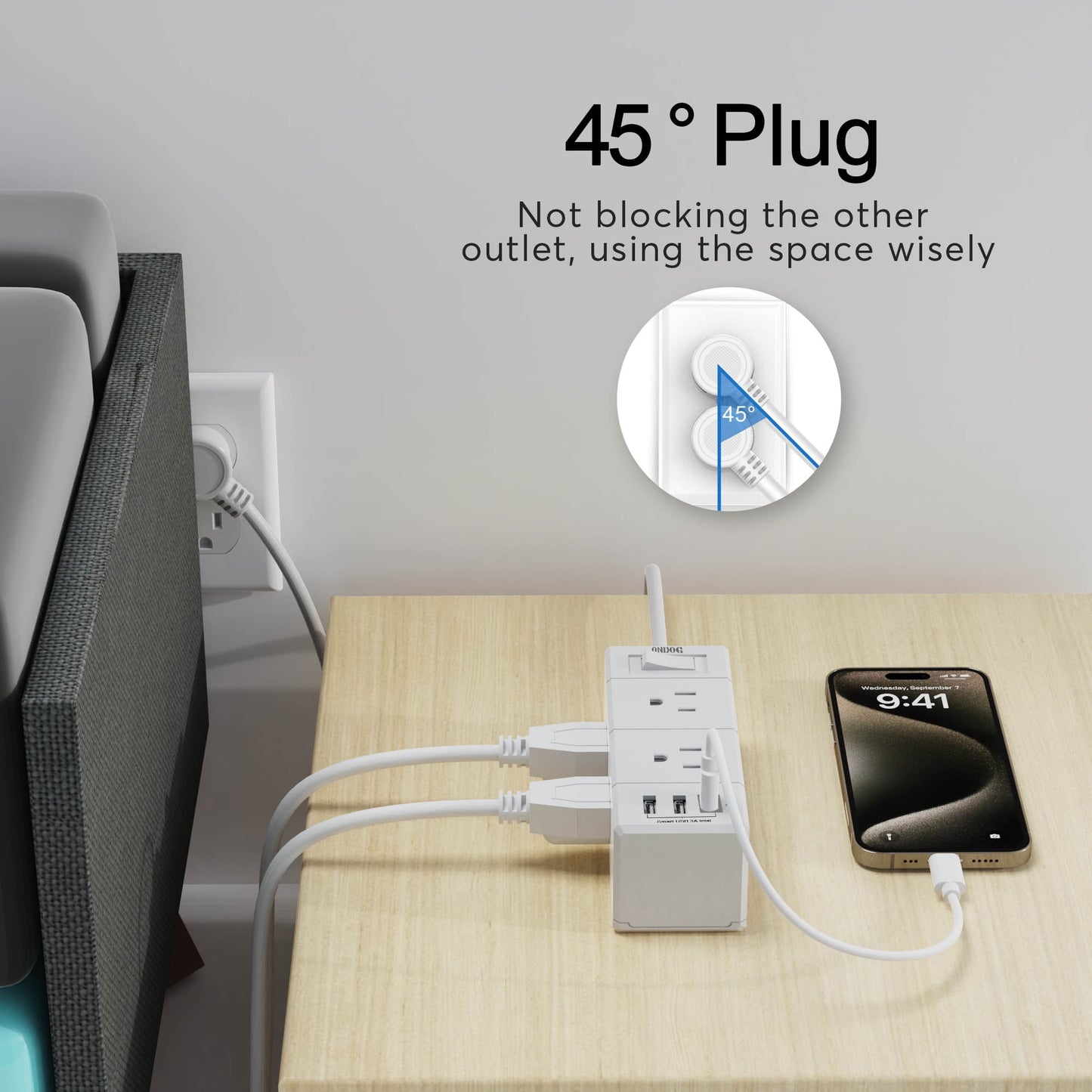 5ft Surge Protector Power Strip - 6 Outlets and 3USB Ports (1 USB C), 3-Sided Outlet Extender for Home, Office, ETL