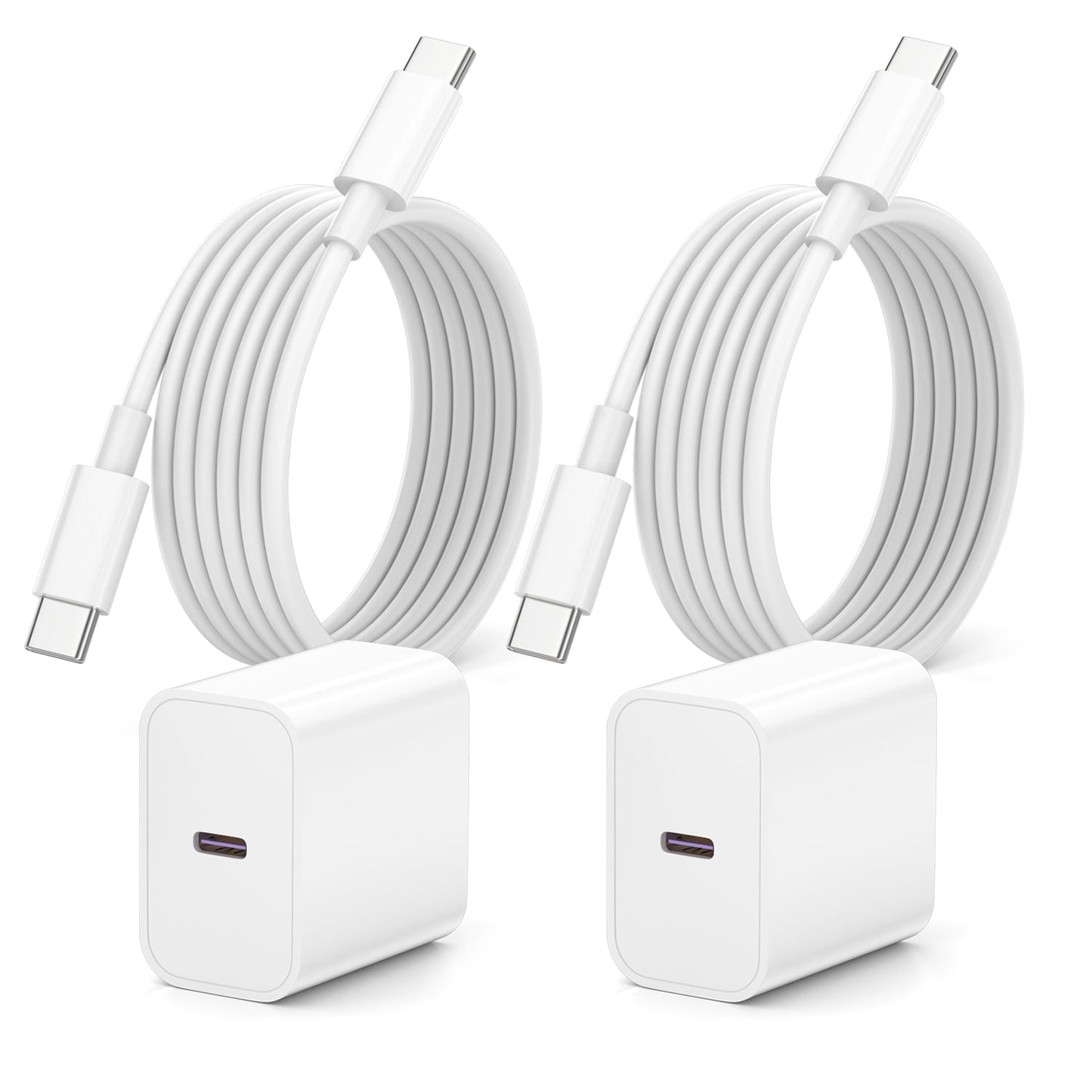 looyotul 20W USB C PD Fast Charger 2 Pack, Compact Type C Wall Charger Block,with 6ft USB C to C Cable for iPhone 15/16/17 Series, Samsung Galaxy, Google Pixel, iPad,Android (White)