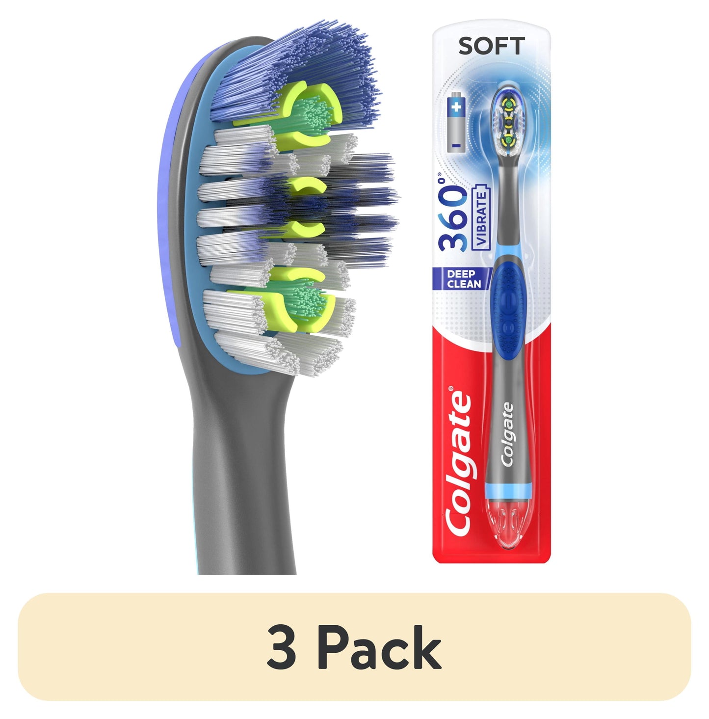 Colgate 360 Vibrate Deep Clean Battery Powered Electric Toothbrush with Soft Bristles, 1 Pack
