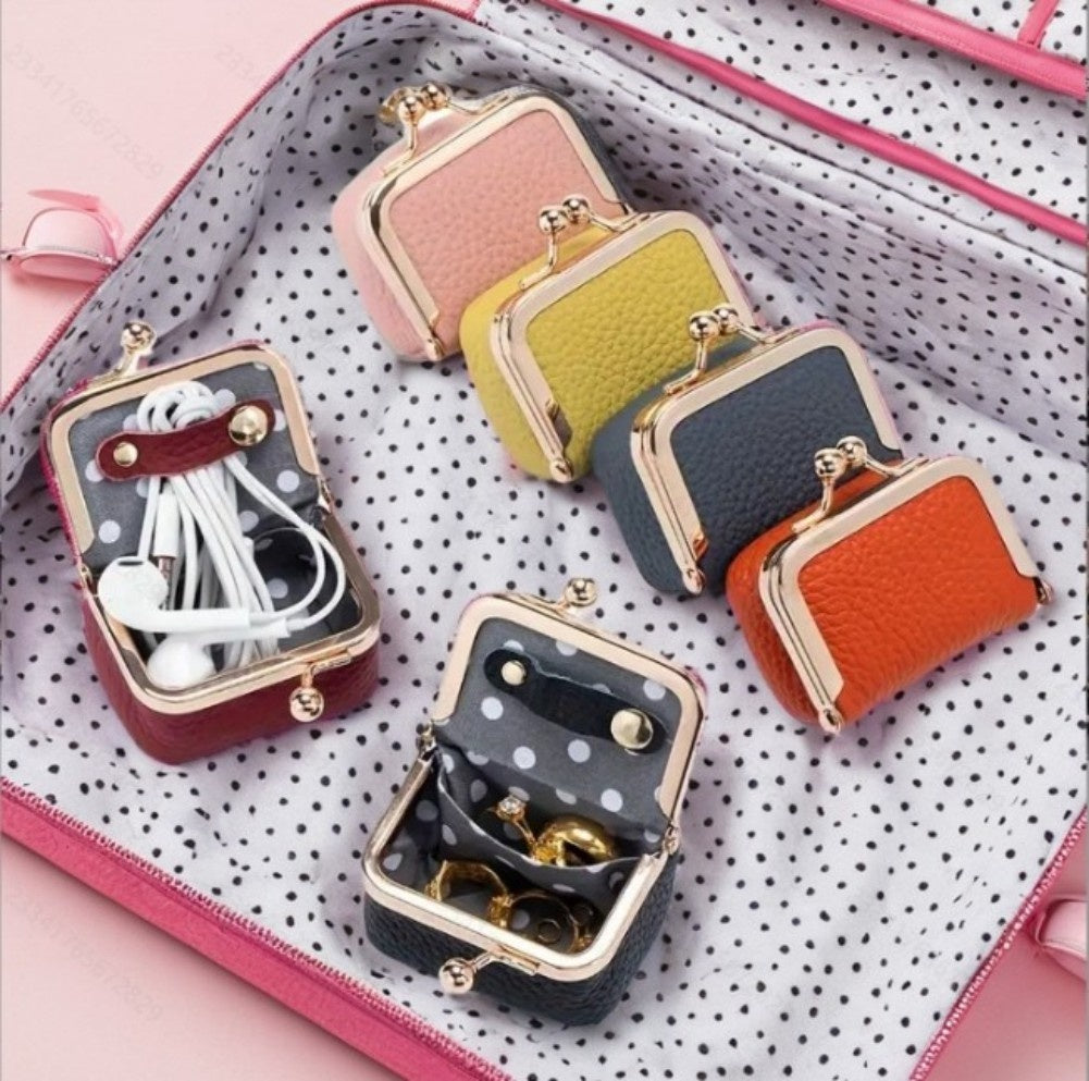 Genuine Leather Mini Jewelry Case, Portable Vintage Style Genuine Leather Coin Purse Jewelry Case For Earrings, Rings, Necklaces, Bracelets