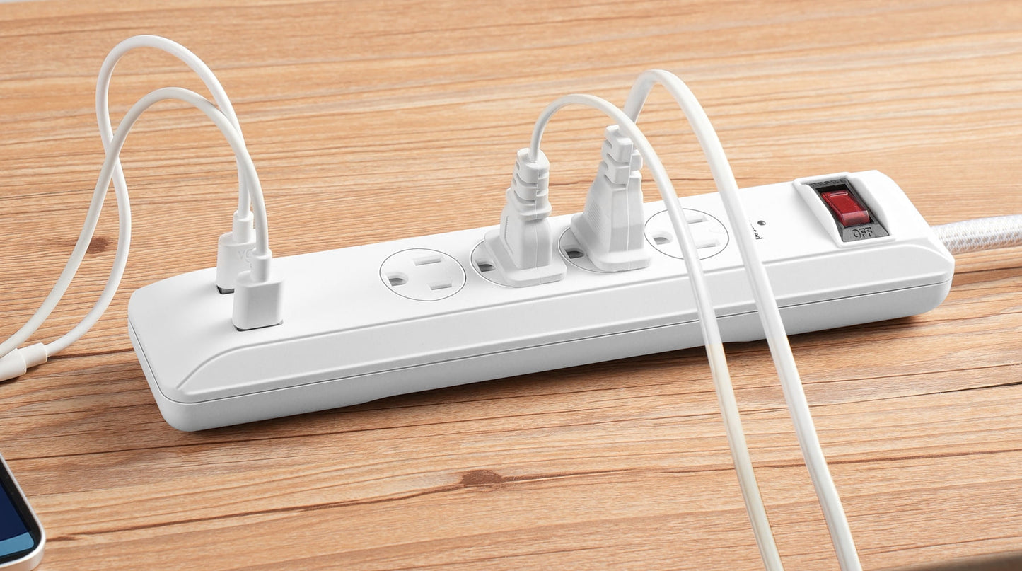 Hyper Tough Surge Protector Power Strip with USB, 4 Outlets, 10 ft Braided Extension Cord, White