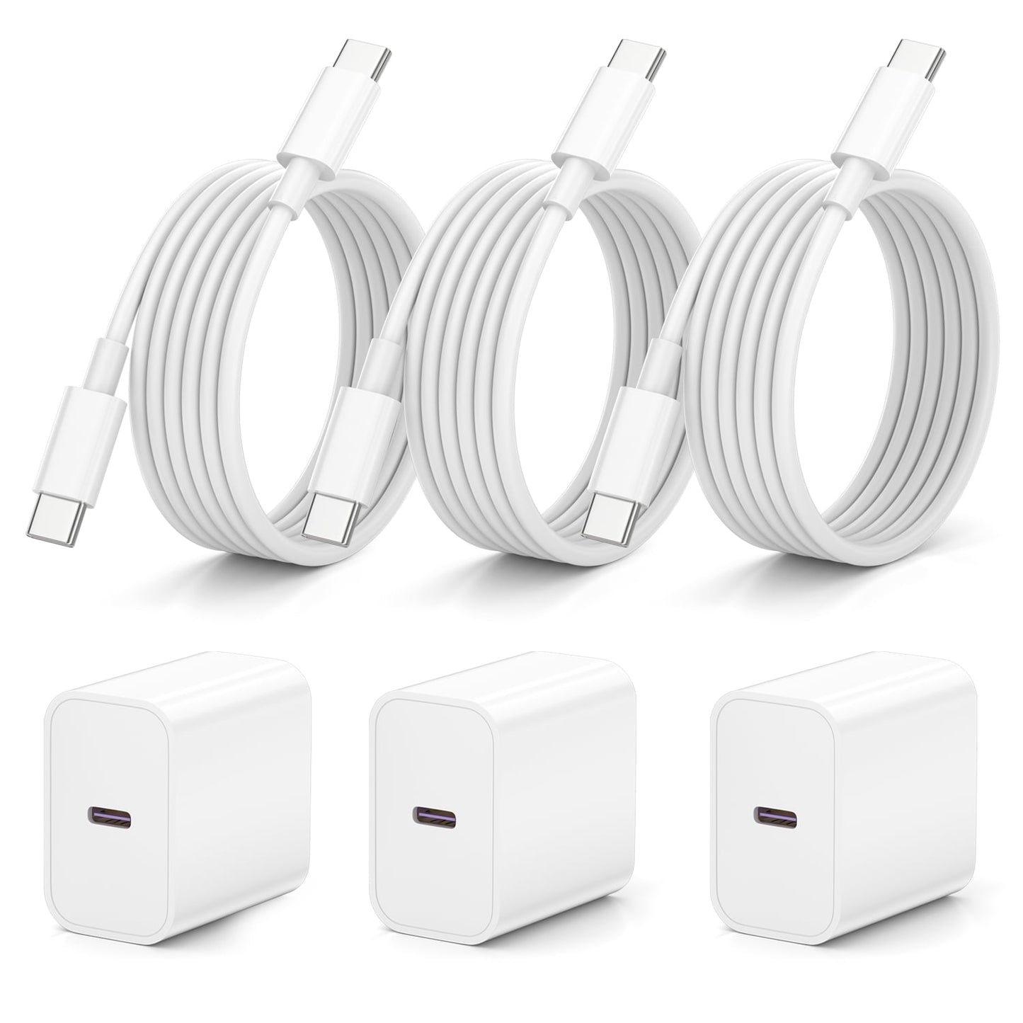 looyotul 20W USB C PD Fast Charger 2 Pack, Compact Type C Wall Charger Block,with 6ft USB C to C Cable for iPhone 15/16/17 Series, Samsung Galaxy, Google Pixel, iPad,Android (White)
