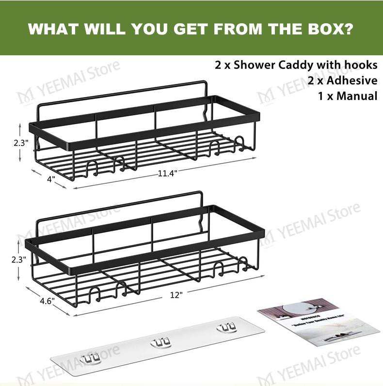 Heavy-duty Wall-mounted Shower Shelf Storage Accessories, Including Soap Dish And Toothbrush Holder, Suitable For Bathroom, Home And Kitchen, Black - EBS PLATFORM INC.