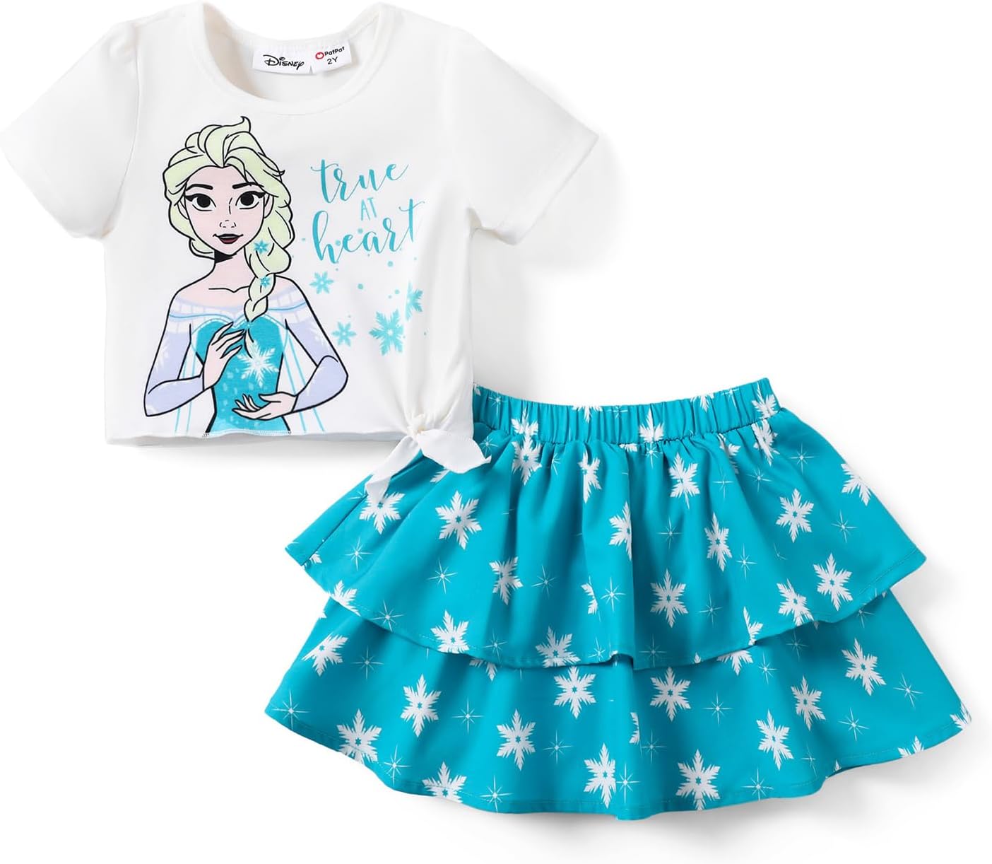 Disney Frozen Elsa Stitch Minnie Princess Toddler Girls' T-Shirt & Double Ruffle Skirt 2 Piece Outfit Summer Clothes Set 2-9Y