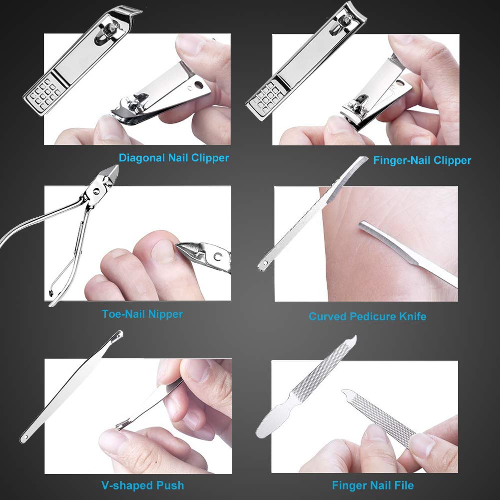 Professional 18-Piece Stainless Steel Manicure Pedicure Kit with Travel Case