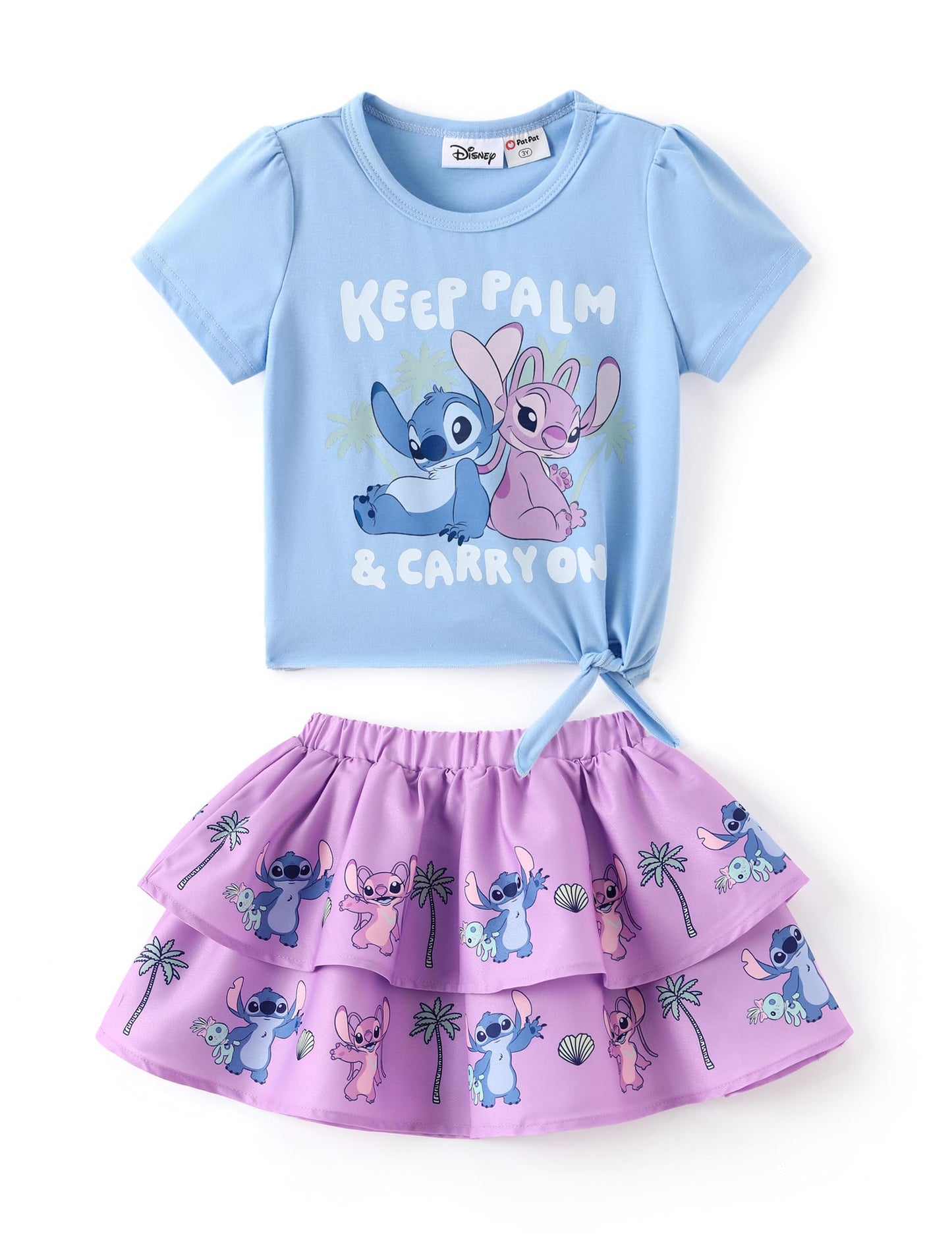 Disney Frozen Elsa Stitch Minnie Princess Toddler Girls' T-Shirt & Double Ruffle Skirt 2 Piece Outfit Summer Clothes Set 2-9Y