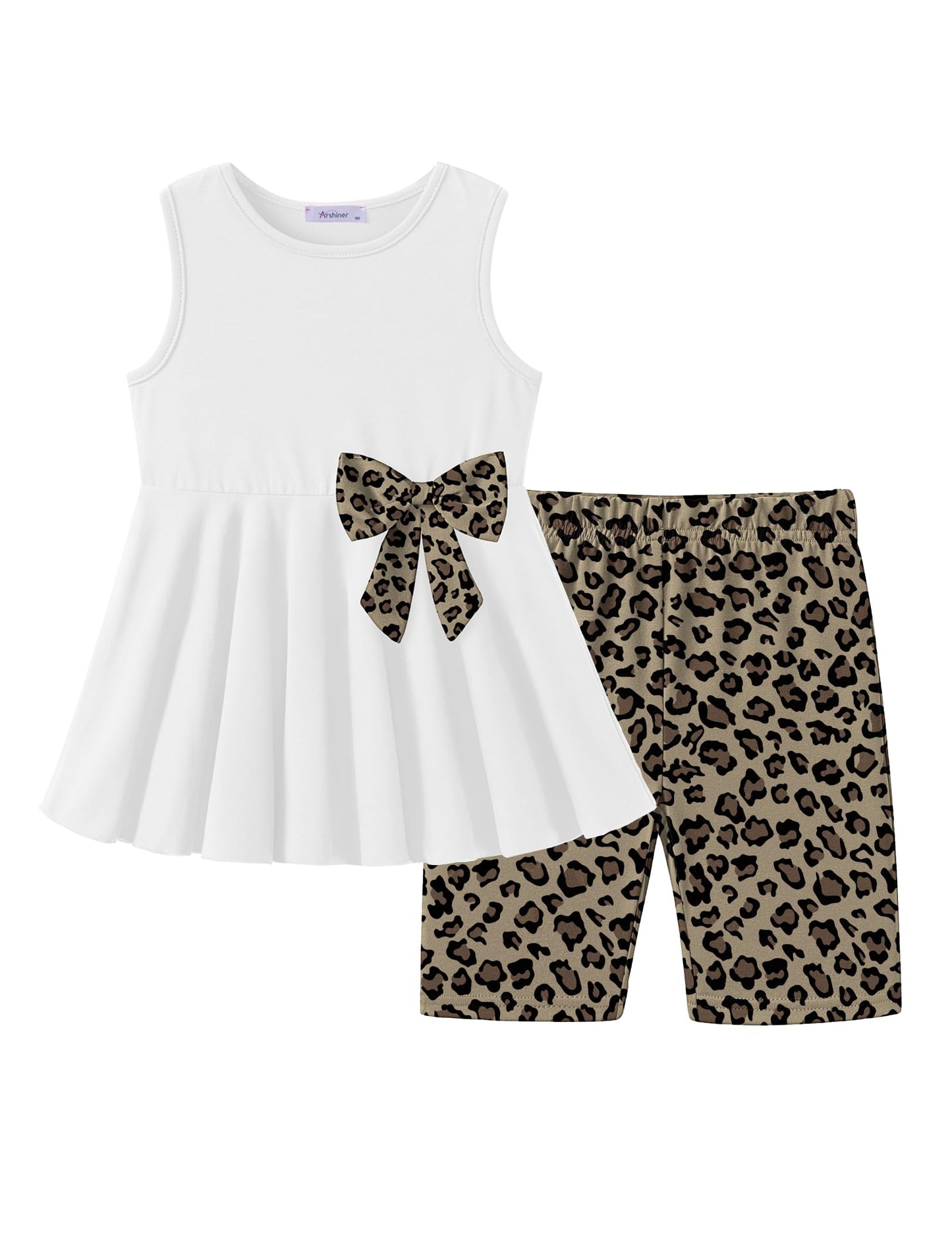 Arshiner Toddler Girl Clothes 2 Piece Bowknot Sleeveless Top Dress and Leggings Shorts Set Kids Summer Outfits