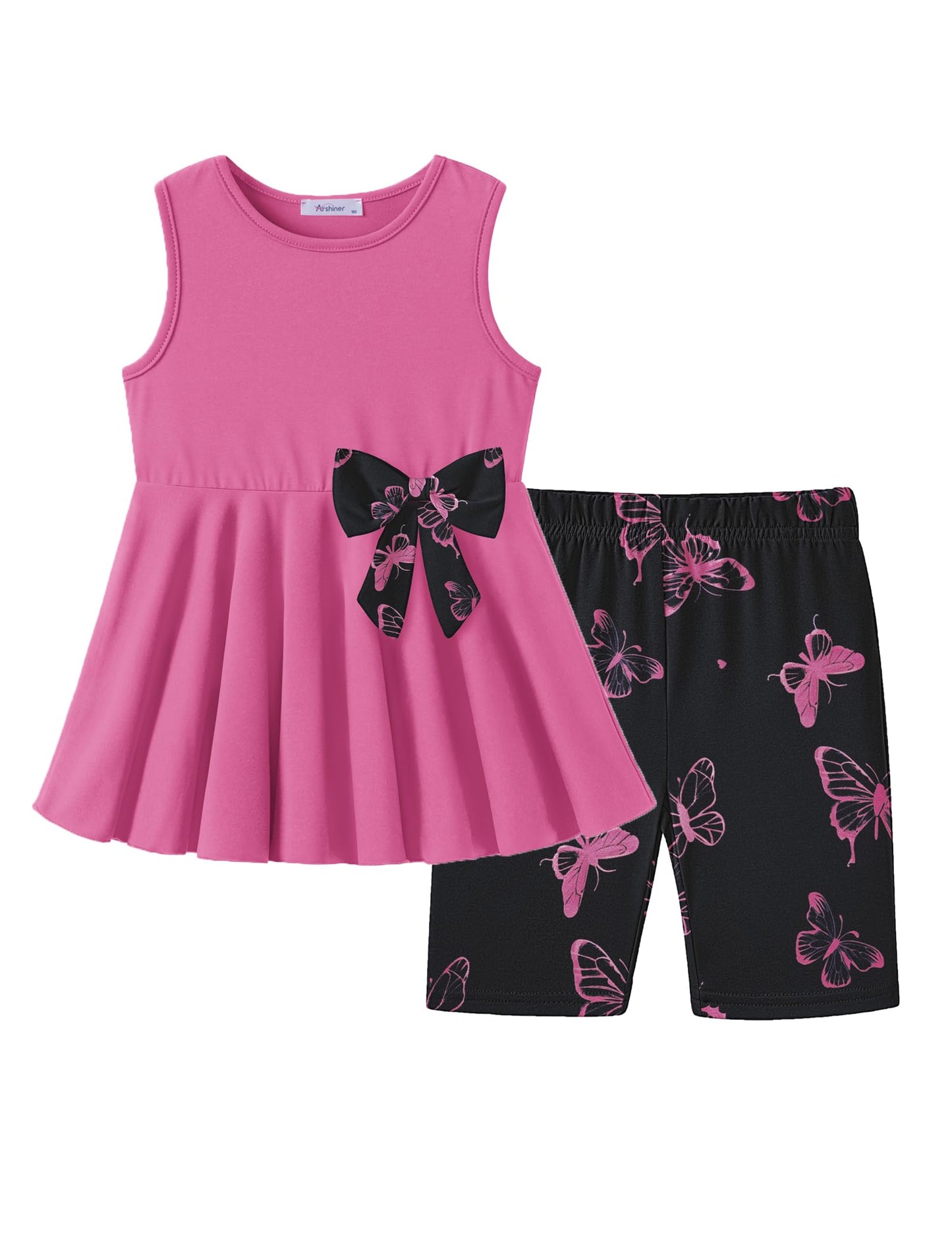 Arshiner Toddler Girl Clothes 2 Piece Bowknot Sleeveless Top Dress and Leggings Shorts Set Kids Summer Outfits
