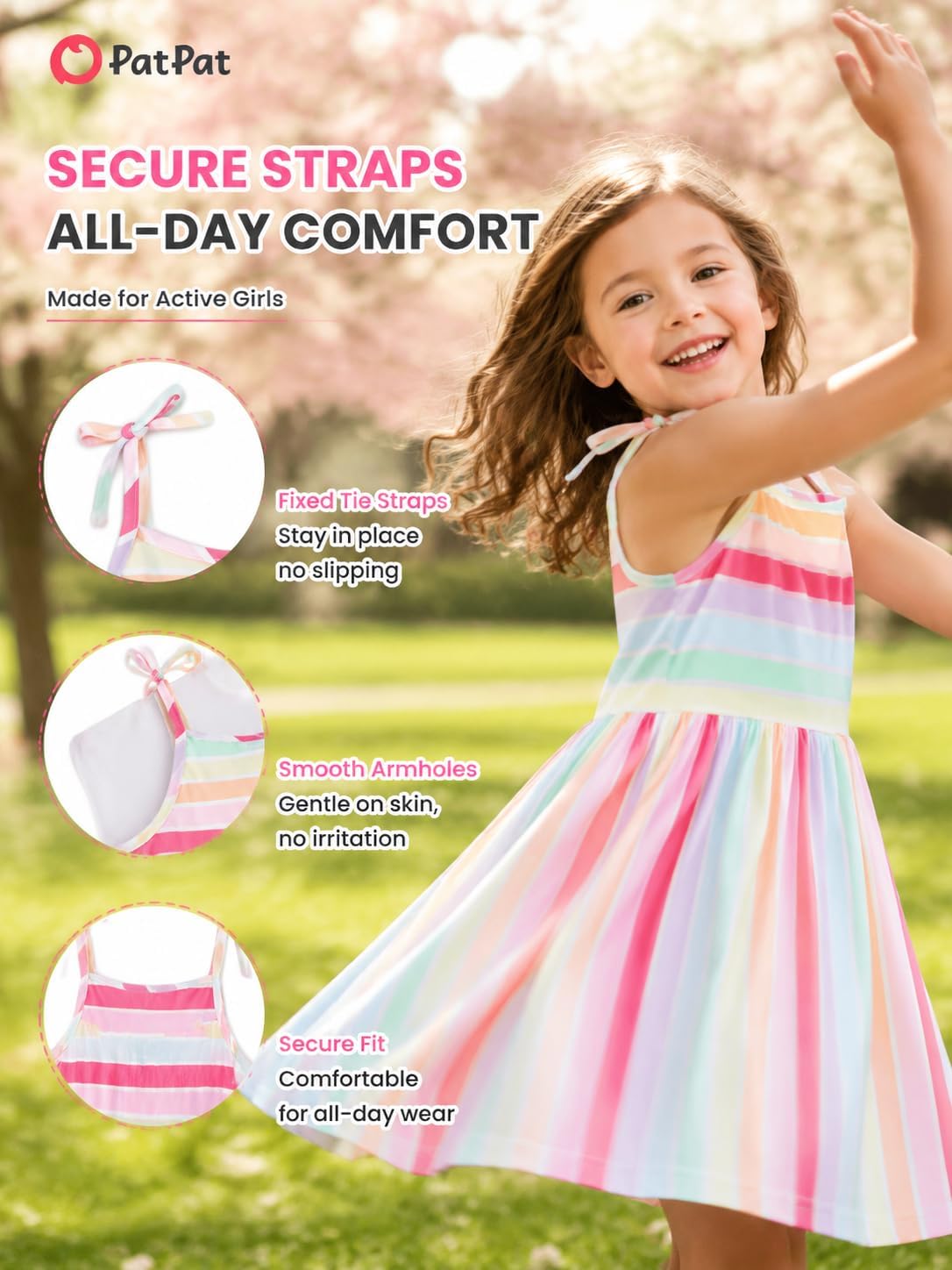 PATPAT Multipack Girl Toddler Dresses Sleeveless Flamingo Striped Toddler Casual Dresses Multicoloured