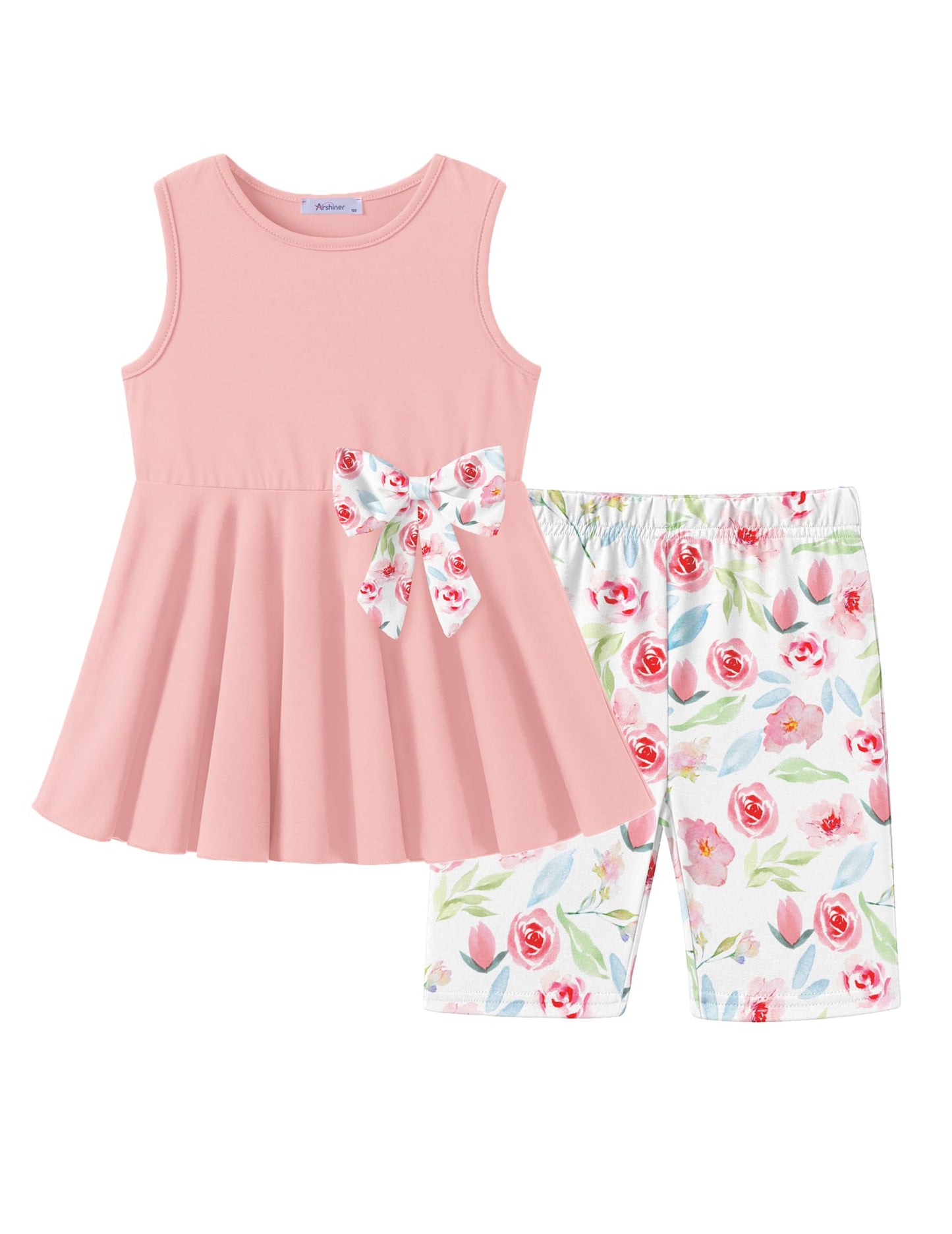 Arshiner Toddler Girl Clothes 2 Piece Bowknot Sleeveless Top Dress and Leggings Shorts Set Kids Summer Outfits