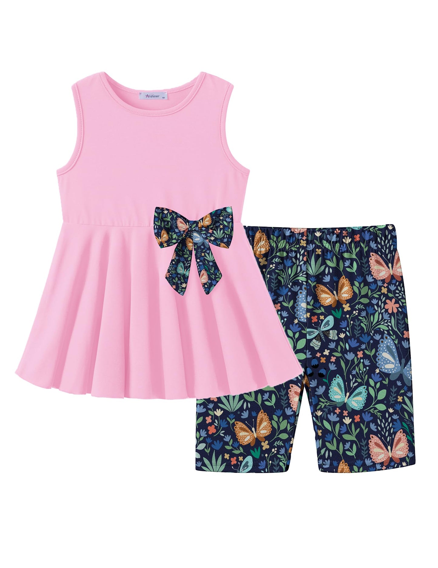 Arshiner Toddler Girl Clothes 2 Piece Bowknot Sleeveless Top Dress and Leggings Shorts Set Kids Summer Outfits