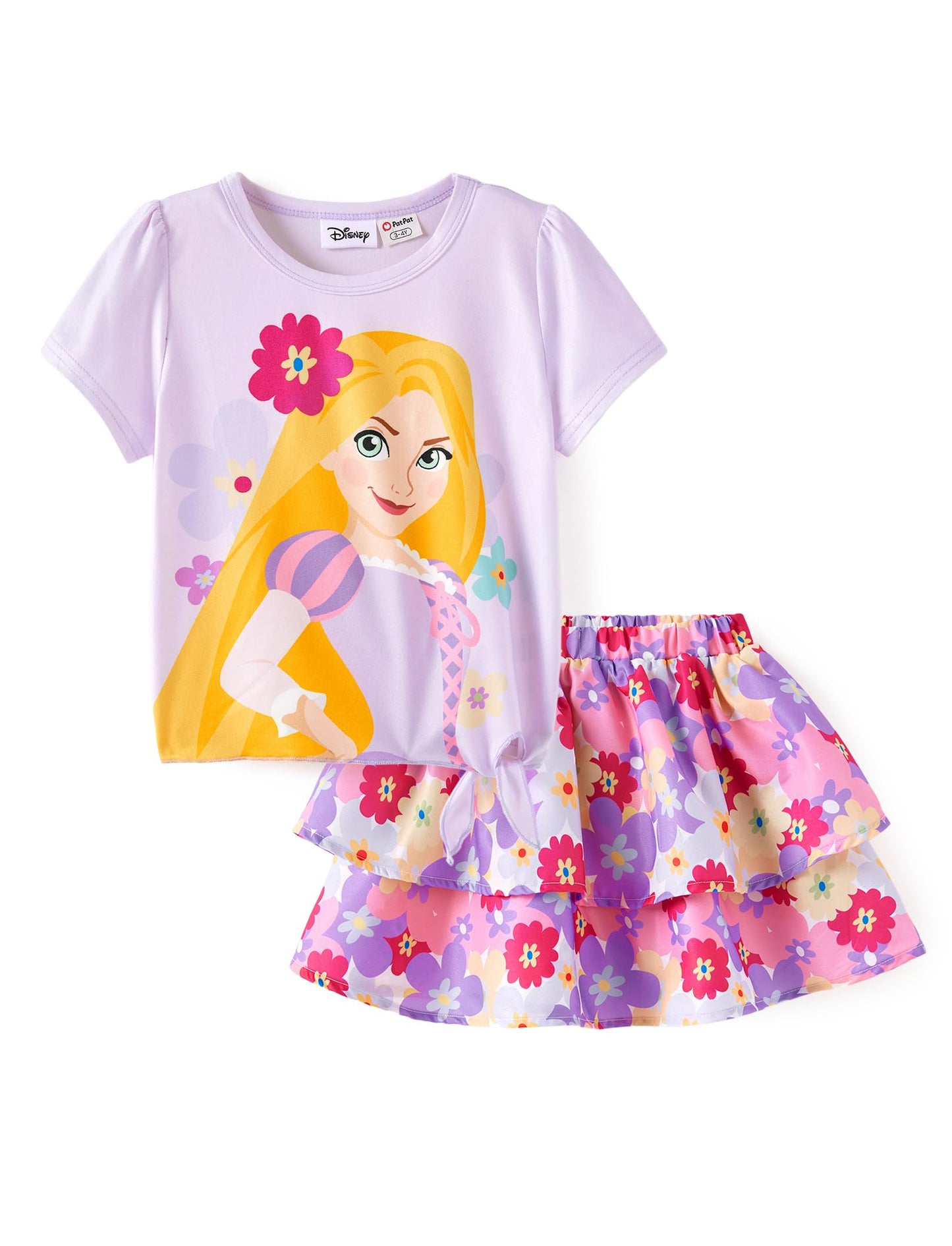 Disney Frozen Elsa Stitch Minnie Princess Toddler Girls' T-Shirt & Double Ruffle Skirt 2 Piece Outfit Summer Clothes Set 2-9Y