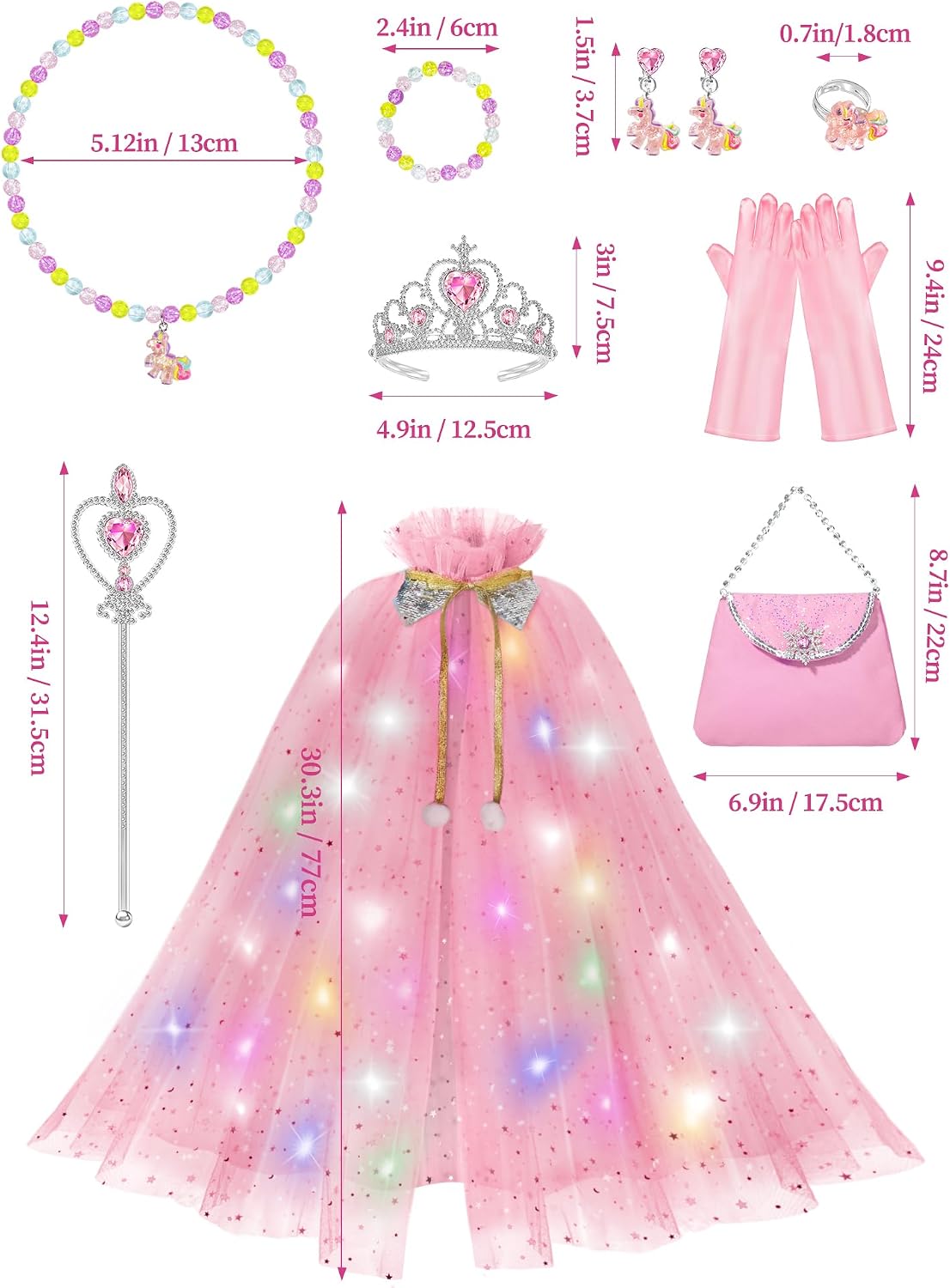 Light Up Princess Dress Up for Girls 3 4 5 6, Toddlers Dress Up Clothes, Princess Toy for Kids Birthday Gift