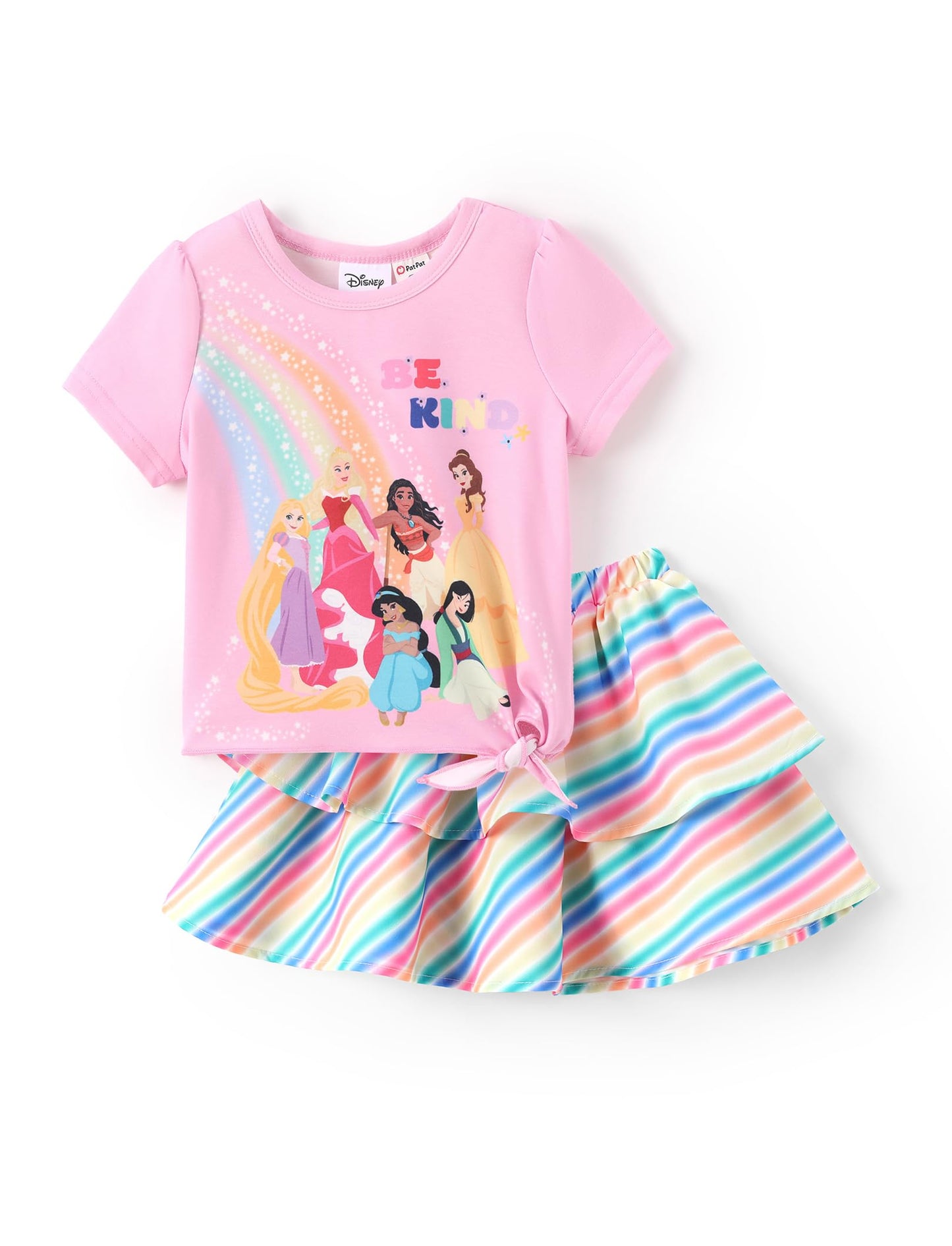 Disney Frozen Elsa Stitch Minnie Princess Toddler Girls' T-Shirt & Double Ruffle Skirt 2 Piece Outfit Summer Clothes Set 2-9Y