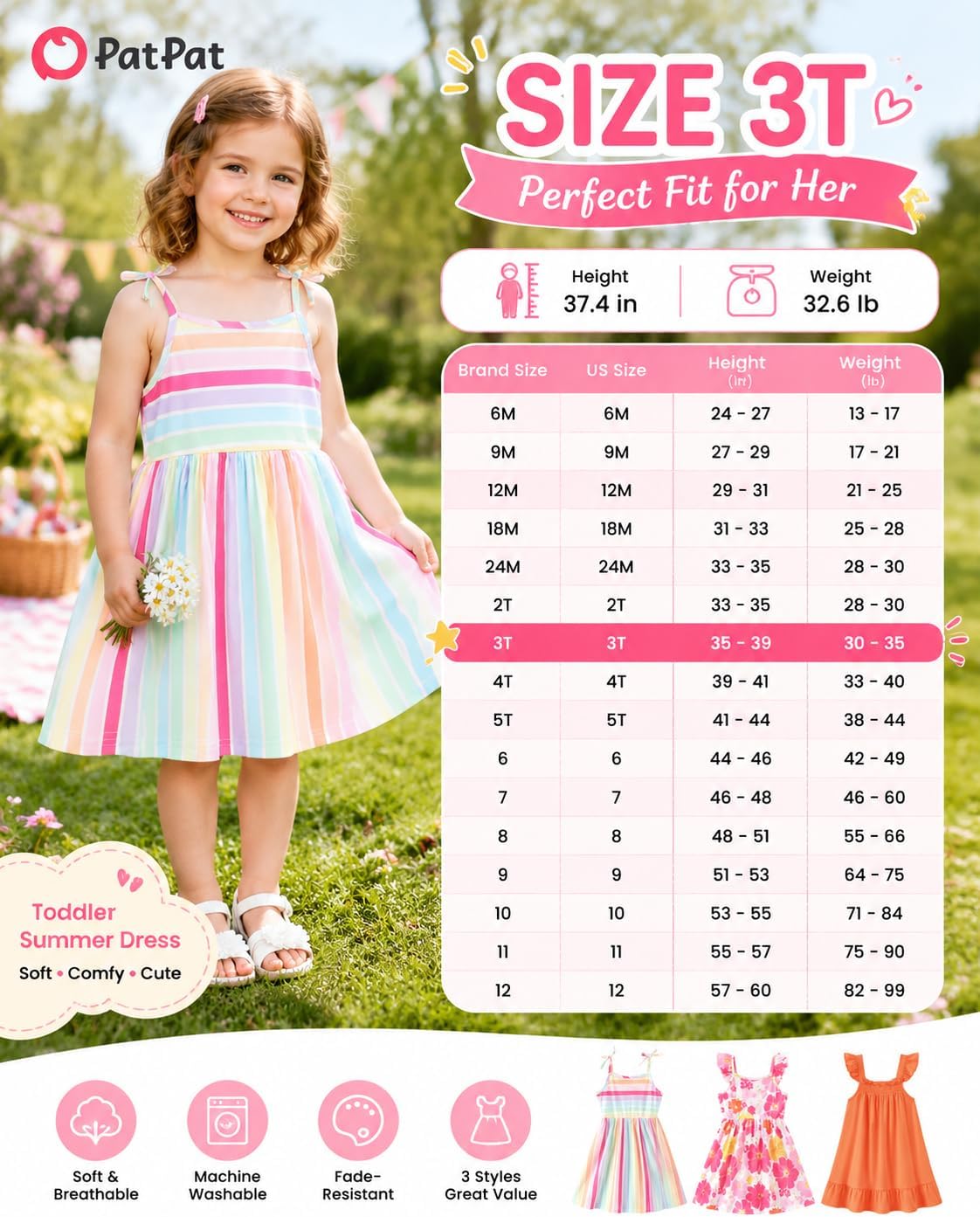 PATPAT Multipack Girl Toddler Dresses Sleeveless Flamingo Striped Toddler Casual Dresses Multicoloured