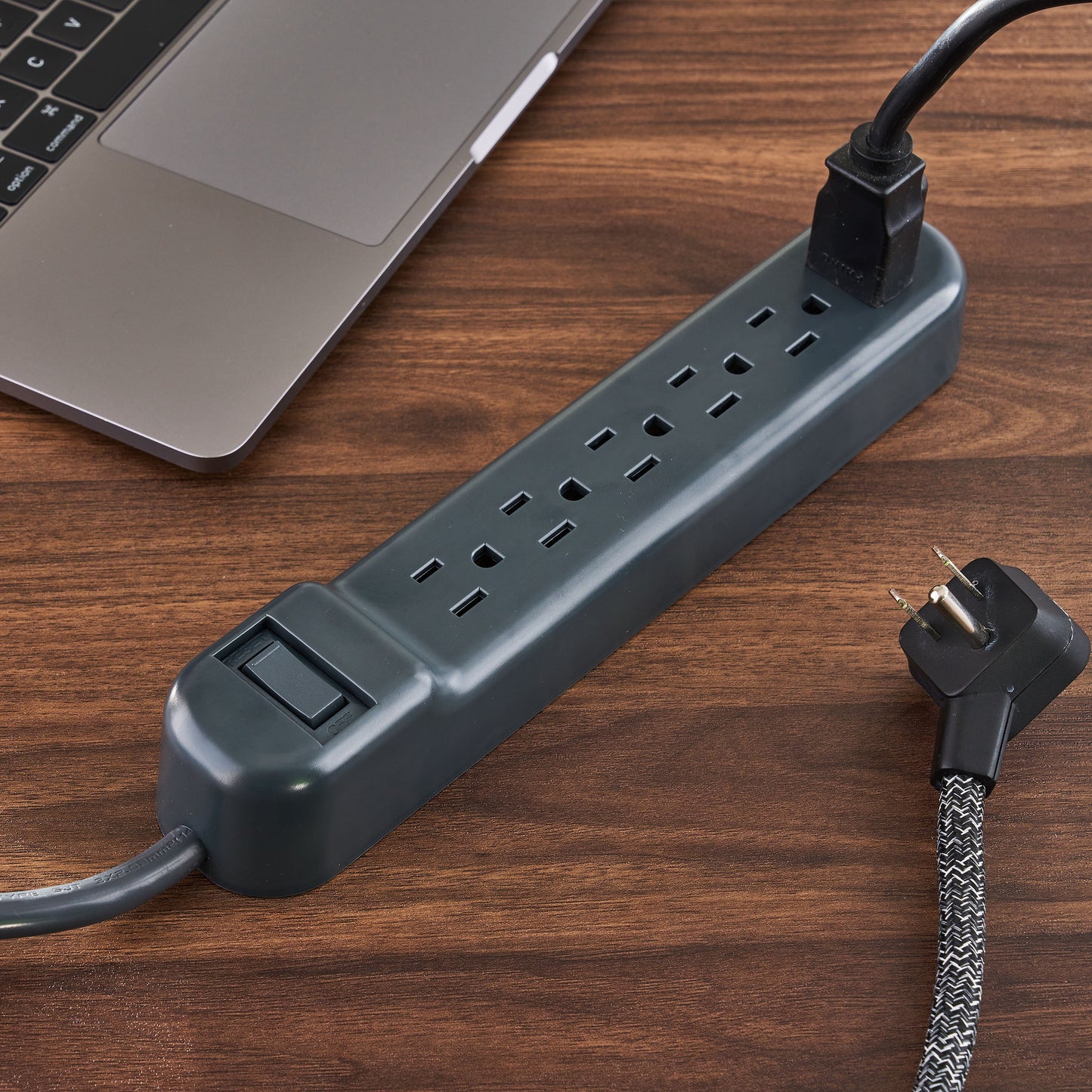 onn 6-Outlet Surge Protectors with 2.5' Power Cords, Gray, 2 Count