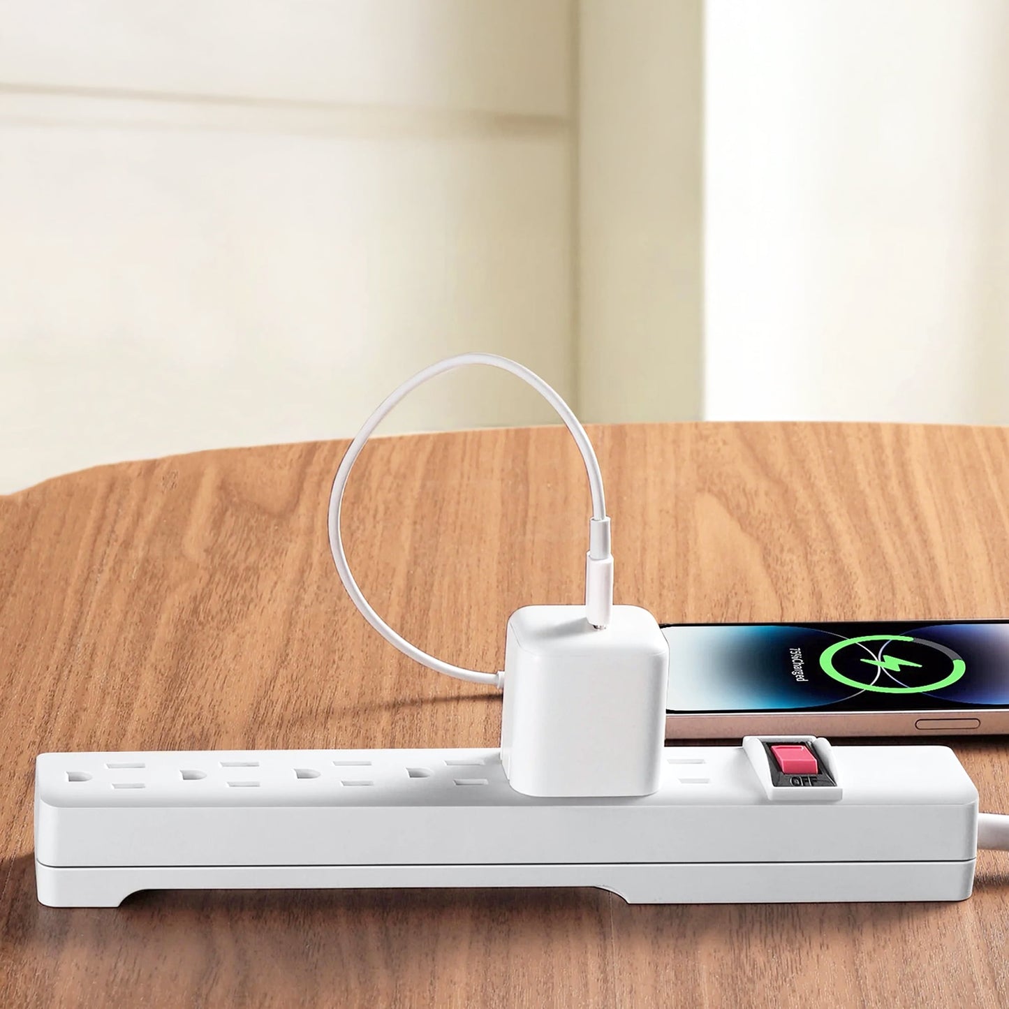 Hyper Tough 6-Outlet Indoor Power Strip with 2.5 ft Extension Cord, ETL Certified, White