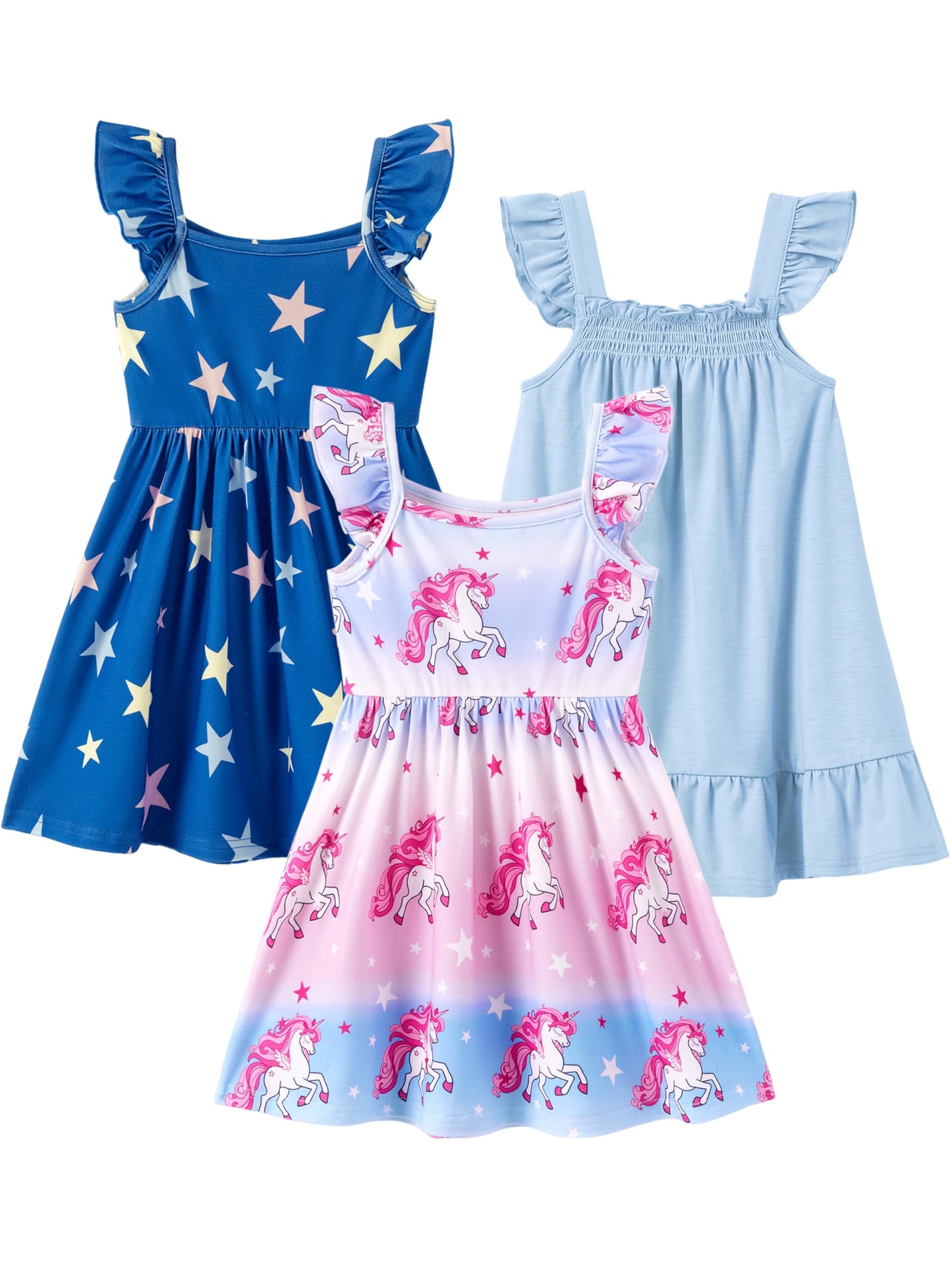 PATPAT Multipack Girl Toddler Dresses Sleeveless Flamingo Striped Toddler Casual Dresses Multicoloured