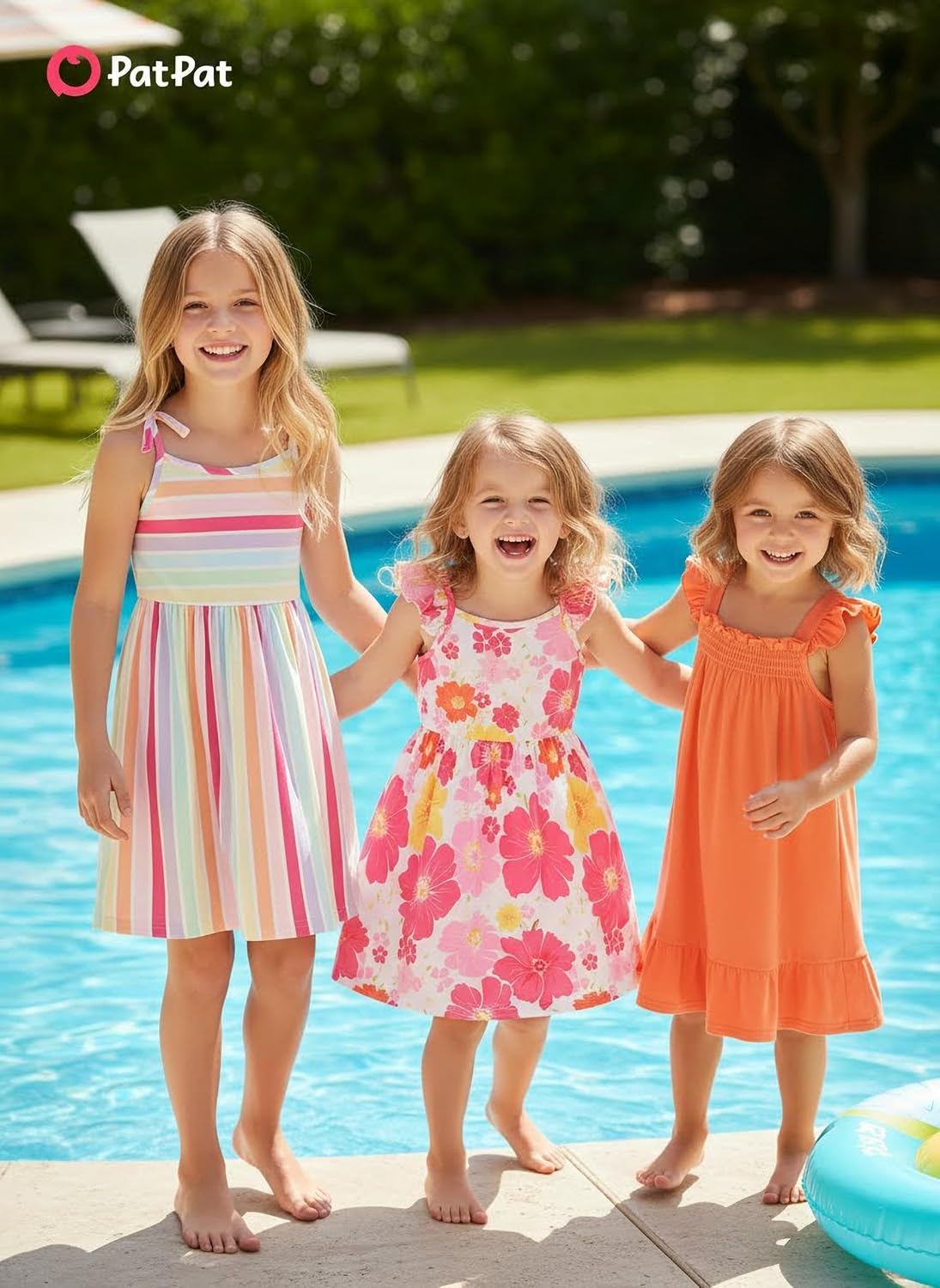 PATPAT Multipack Girl Toddler Dresses Sleeveless Flamingo Striped Toddler Casual Dresses Multicoloured