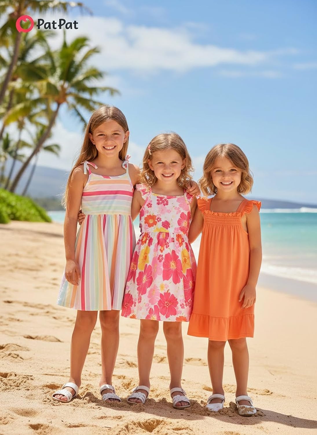 PATPAT Multipack Girl Toddler Dresses Sleeveless Flamingo Striped Toddler Casual Dresses Multicoloured