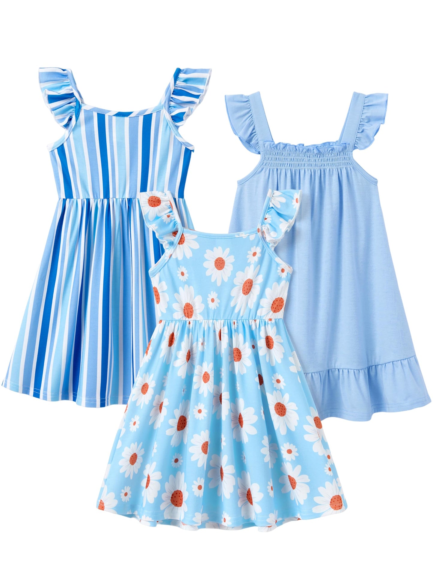 PATPAT Multipack Girl Toddler Dresses Sleeveless Flamingo Striped Toddler Casual Dresses Multicoloured