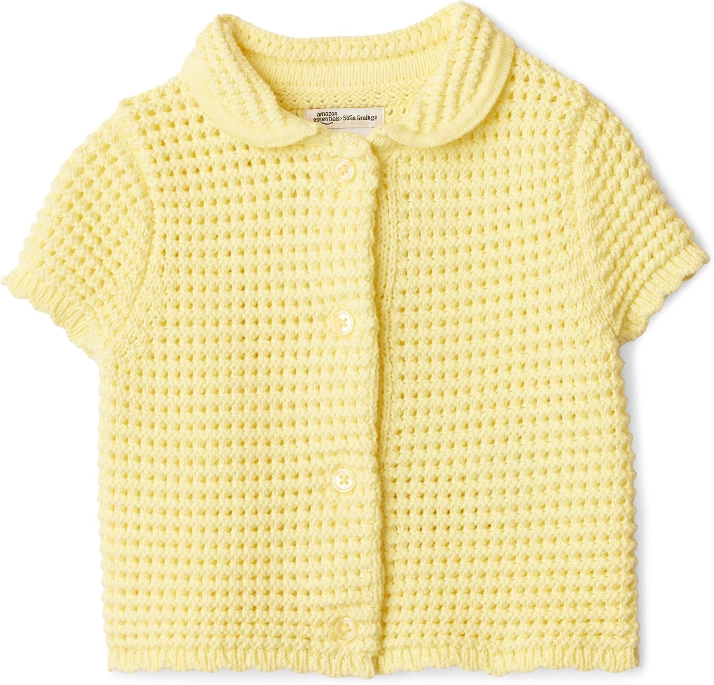 Amazon Essentials x Sofia Grainge Toddlers and Baby Girls' Cotton Short Sleeve Button Front Sweater with Peter Pan Collar