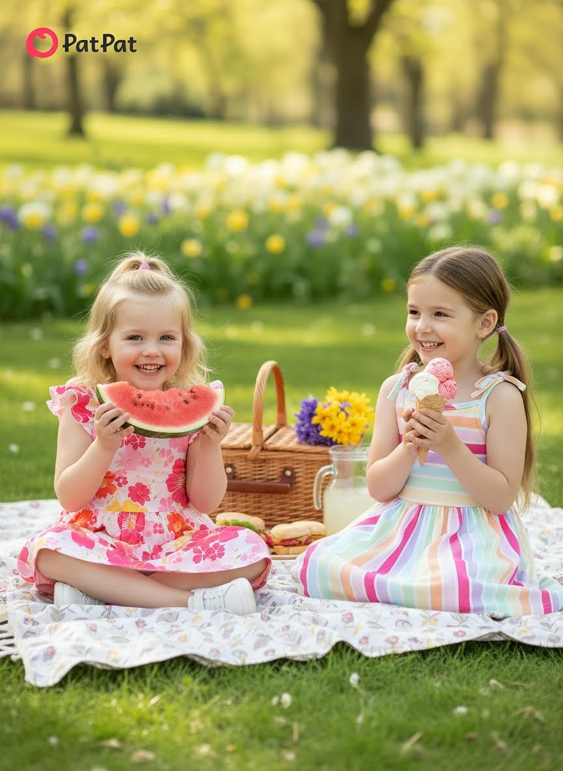 PATPAT Multipack Girl Toddler Dresses Sleeveless Flamingo Striped Toddler Casual Dresses Multicoloured