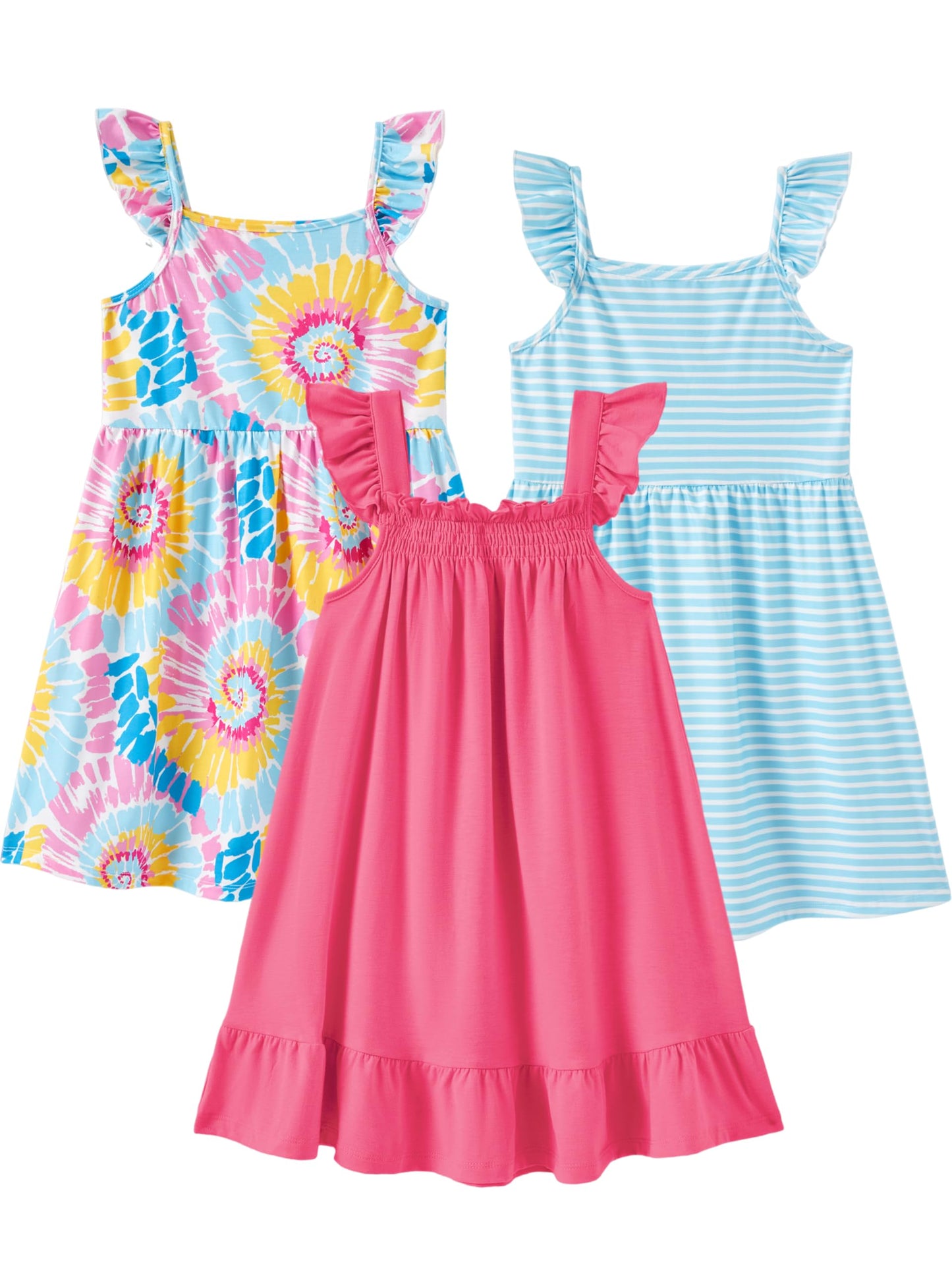 PATPAT Multipack Girl Toddler Dresses Sleeveless Flamingo Striped Toddler Casual Dresses Multicoloured
