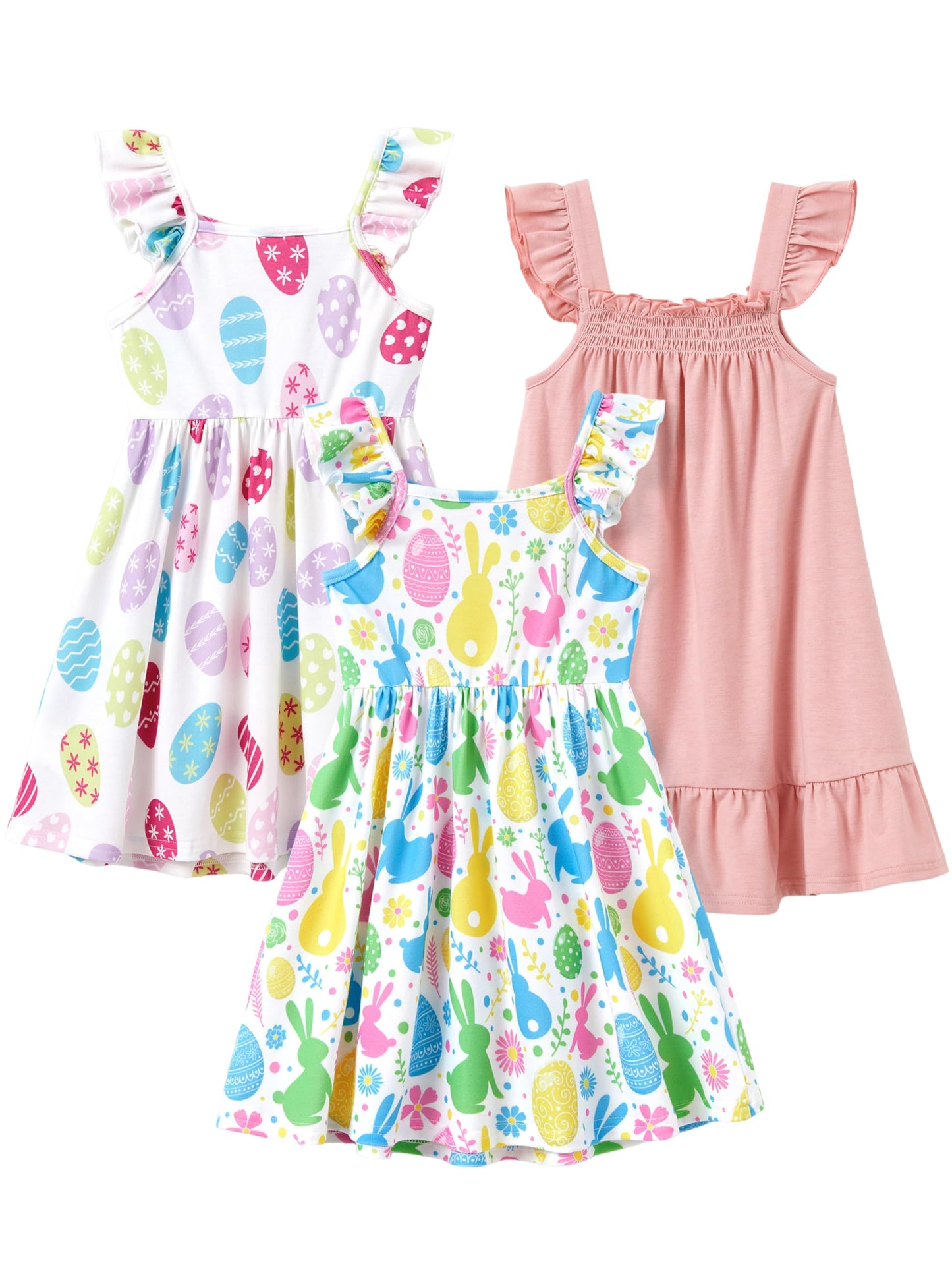 PATPAT Multipack Girl Toddler Dresses Sleeveless Flamingo Striped Toddler Casual Dresses Multicoloured
