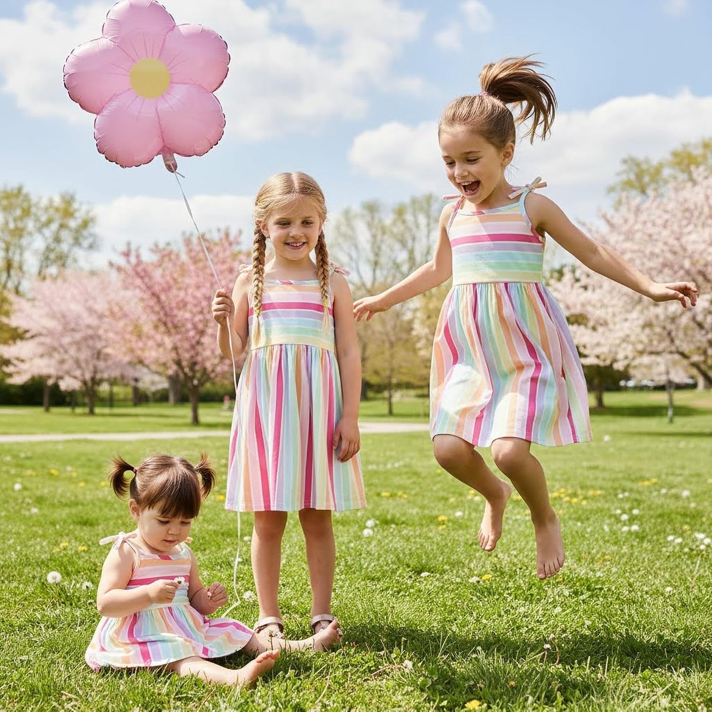 PATPAT Multipack Girl Toddler Dresses Sleeveless Flamingo Striped Toddler Casual Dresses Multicoloured