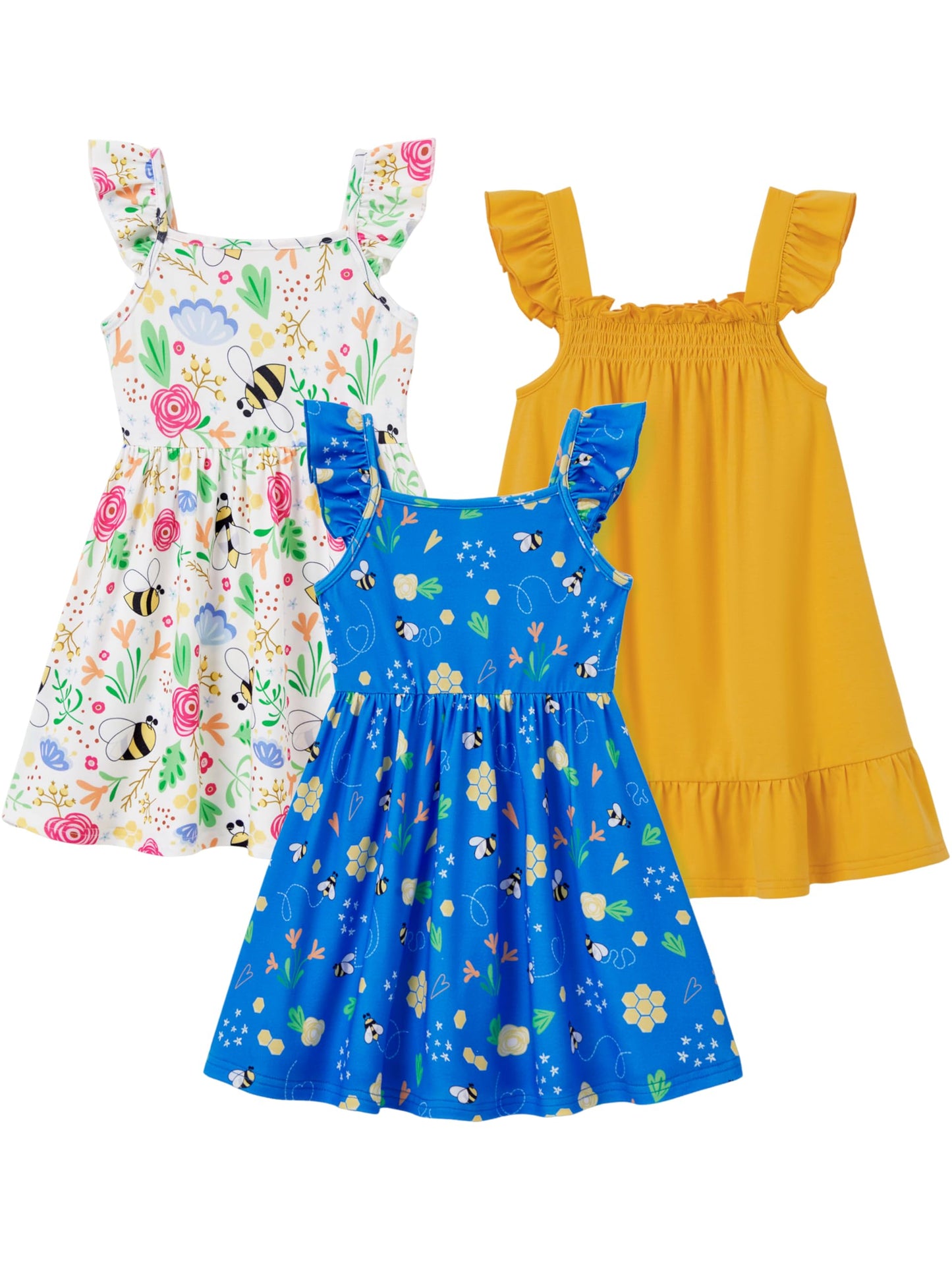 PATPAT Multipack Girl Toddler Dresses Sleeveless Flamingo Striped Toddler Casual Dresses Multicoloured