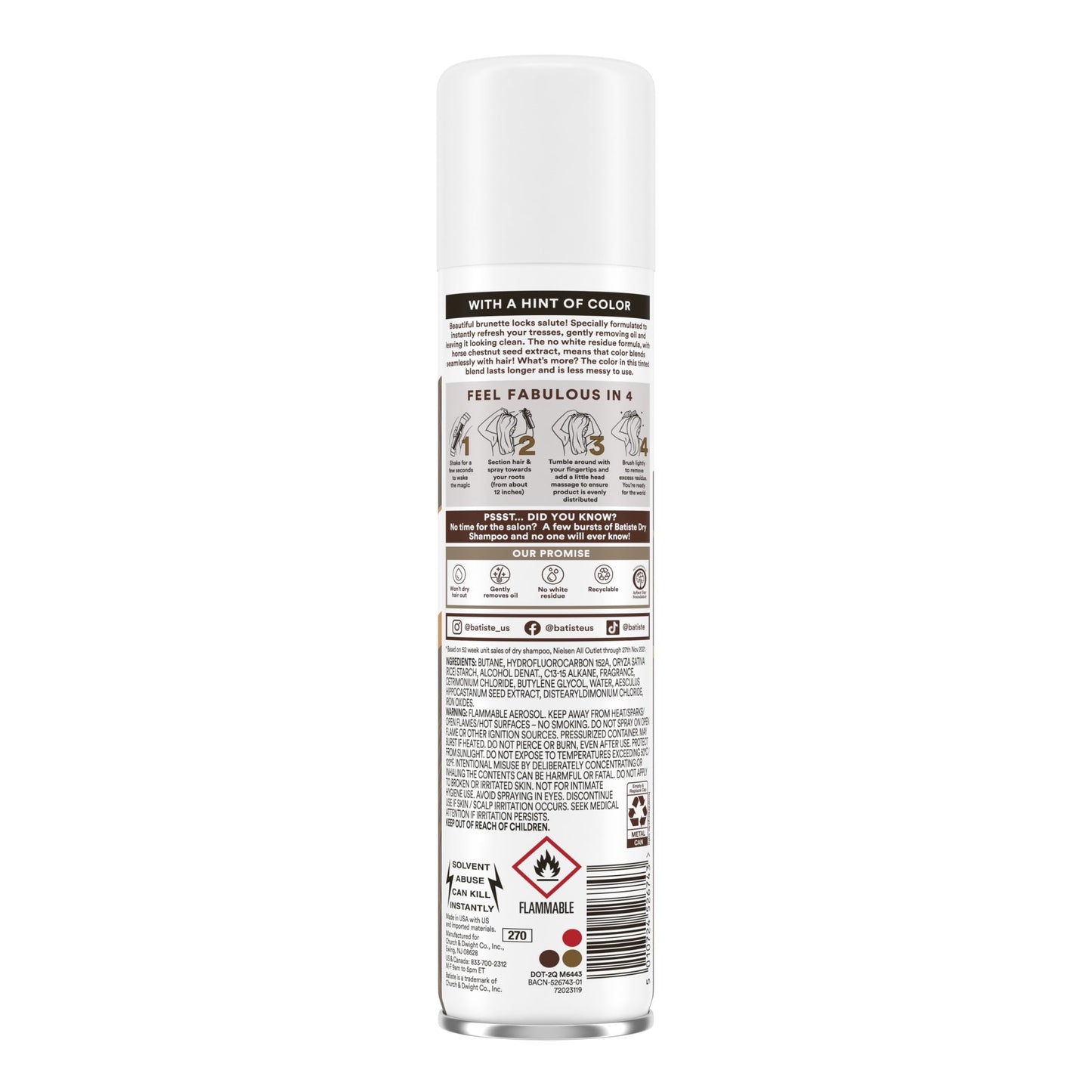 Batiste Dry Shampoo for Brunette Hair, Refresh Hair Between Washes, Adds Texture and Body, 3.81 oz
