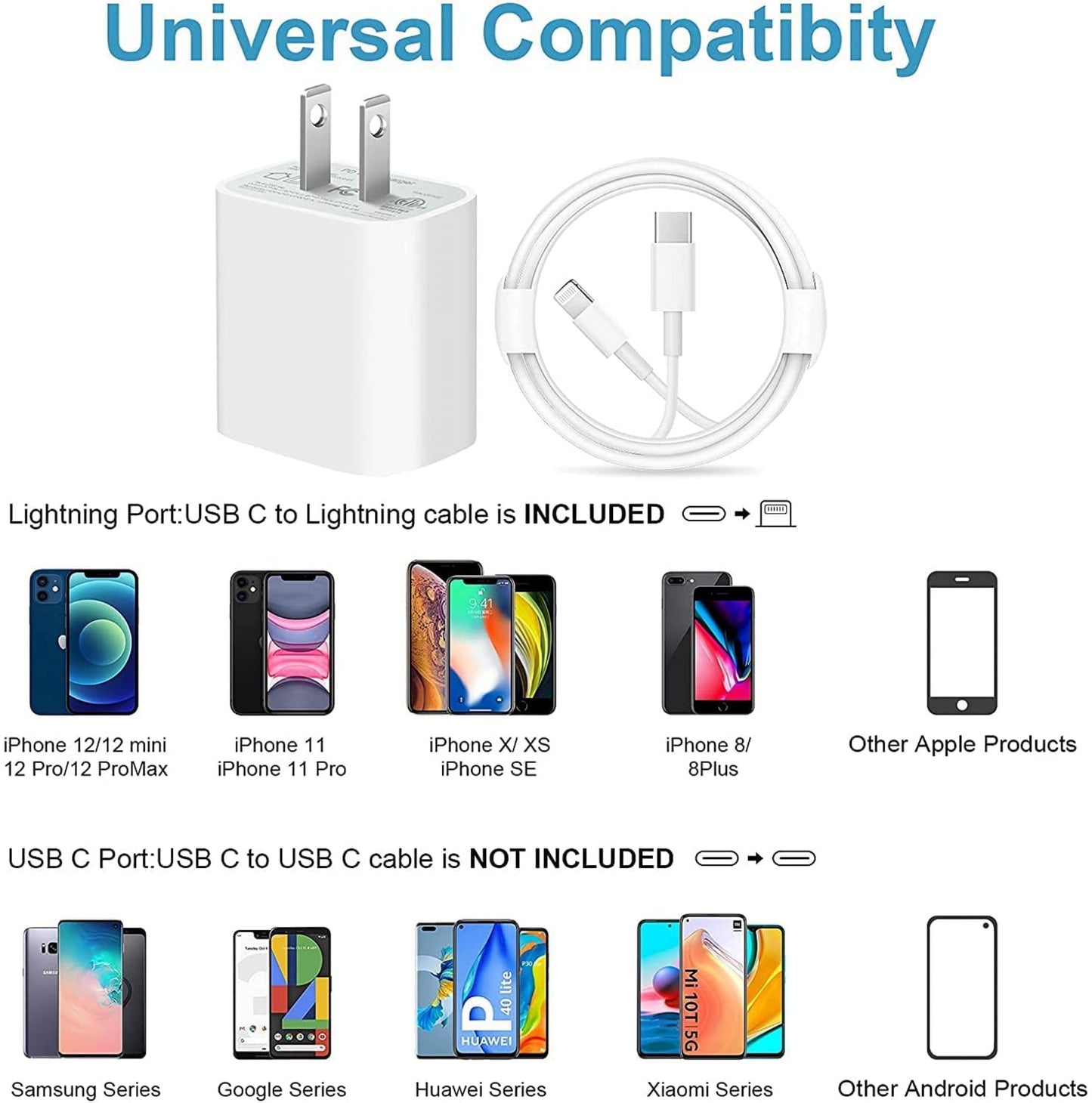 Coreykin 20W USB C Charger-Super Fast Charger with 6FT Cable-Compatible with iPhone 14/14Pro/14Pro Max/13/13 Pro/13Pro Max/12/12Pro/XS/Max/XR/X/8/8 Plus-White