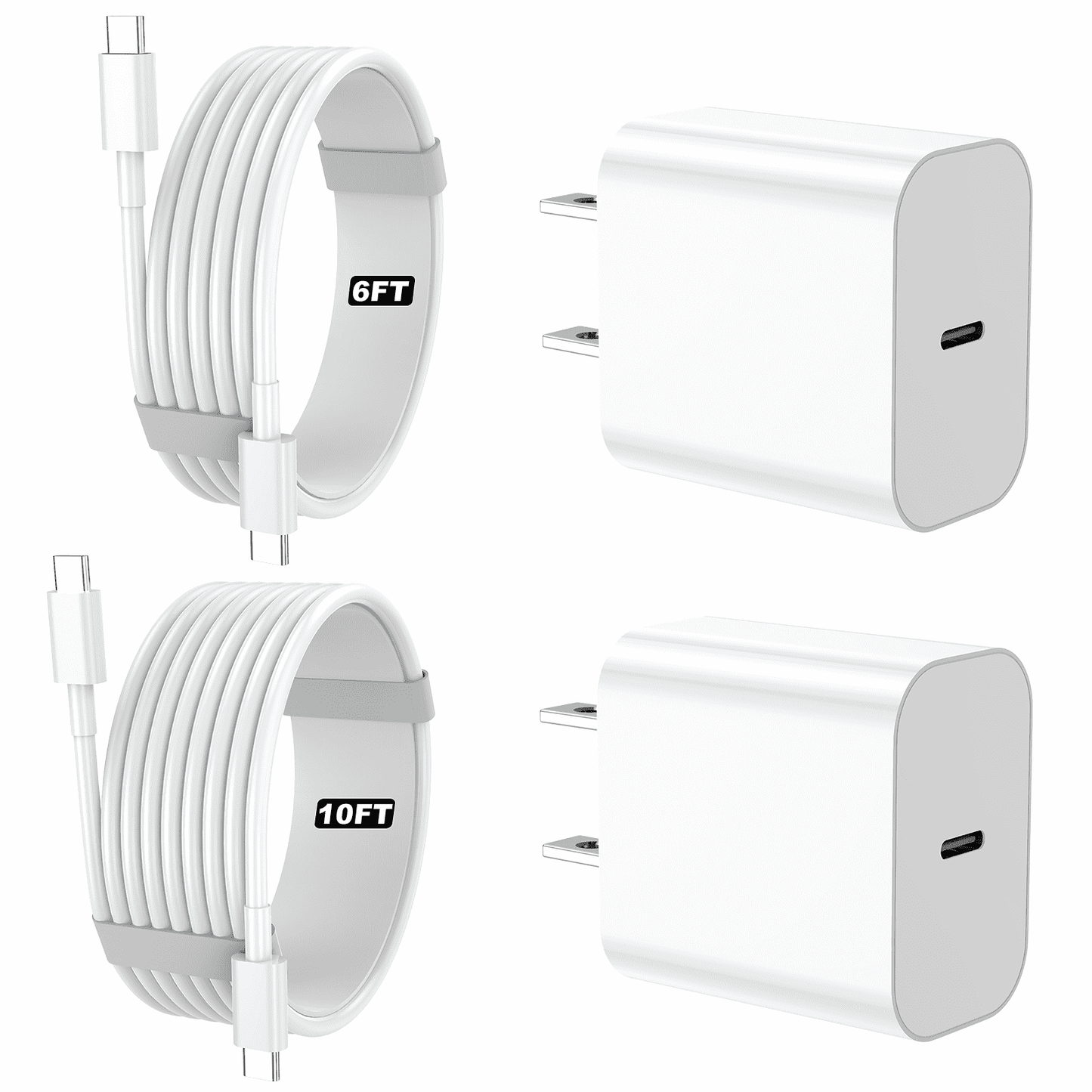 IPhone 17 16 15 Charger, 2 Pack PD 20W Adapter Wall Fast Charger with 6&10ft White USB C Cable Compatible with iPhone 17 16/15/ipad and more