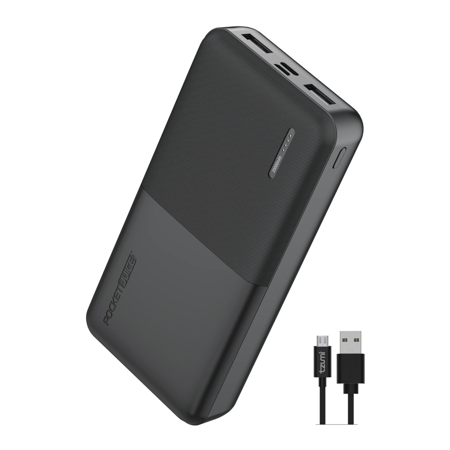 Pocket Juice Slim Pro 20,000mAh, Portable Power Bank and Charger with Dual USB Ports, Black
