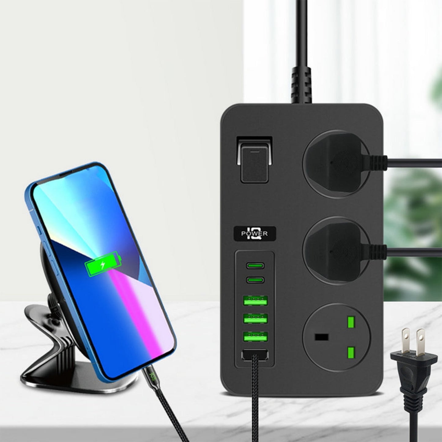 RKZDSR Surge Protector Power Strip with 3 Outlets & 6 USB Ports, 6.7x3.9x0.9in 3000W Extension Cord with On/Off Switches for Office & Dorm Room