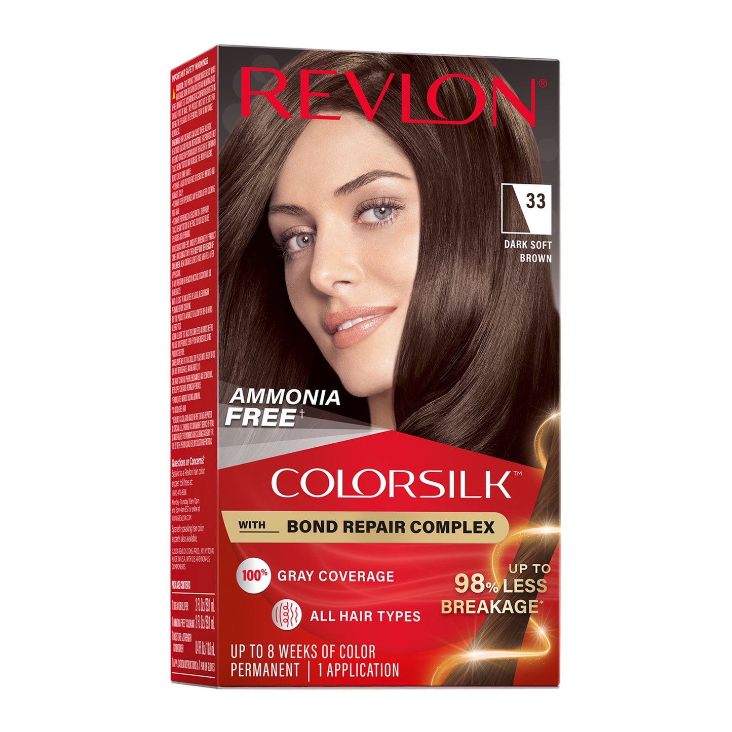 Revlon ColorSilk Permanent Hair Color, Bond Repair Complex, 45 Bright Auburn, 1 pack