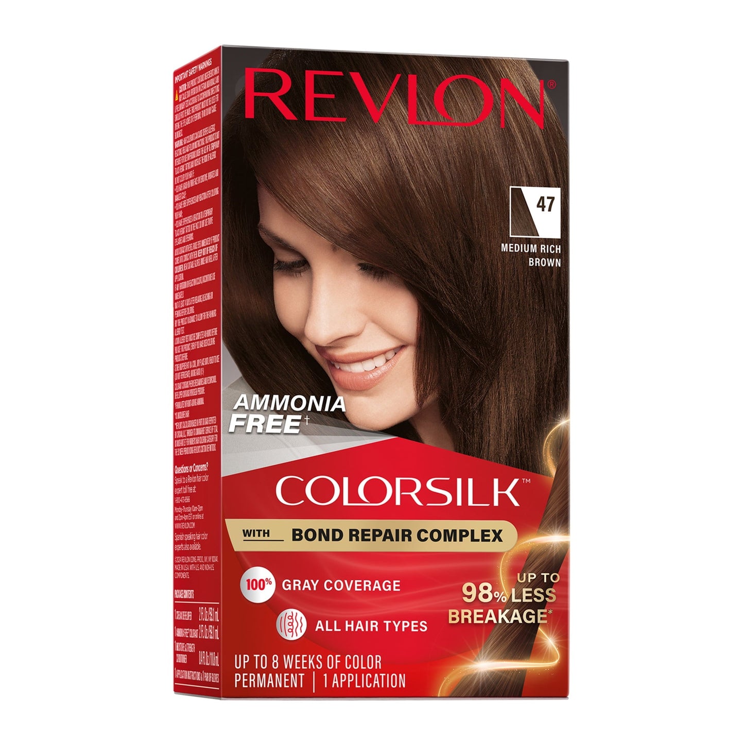 Revlon ColorSilk Permanent Hair Color, Bond Repair Complex, 45 Bright Auburn, 1 pack