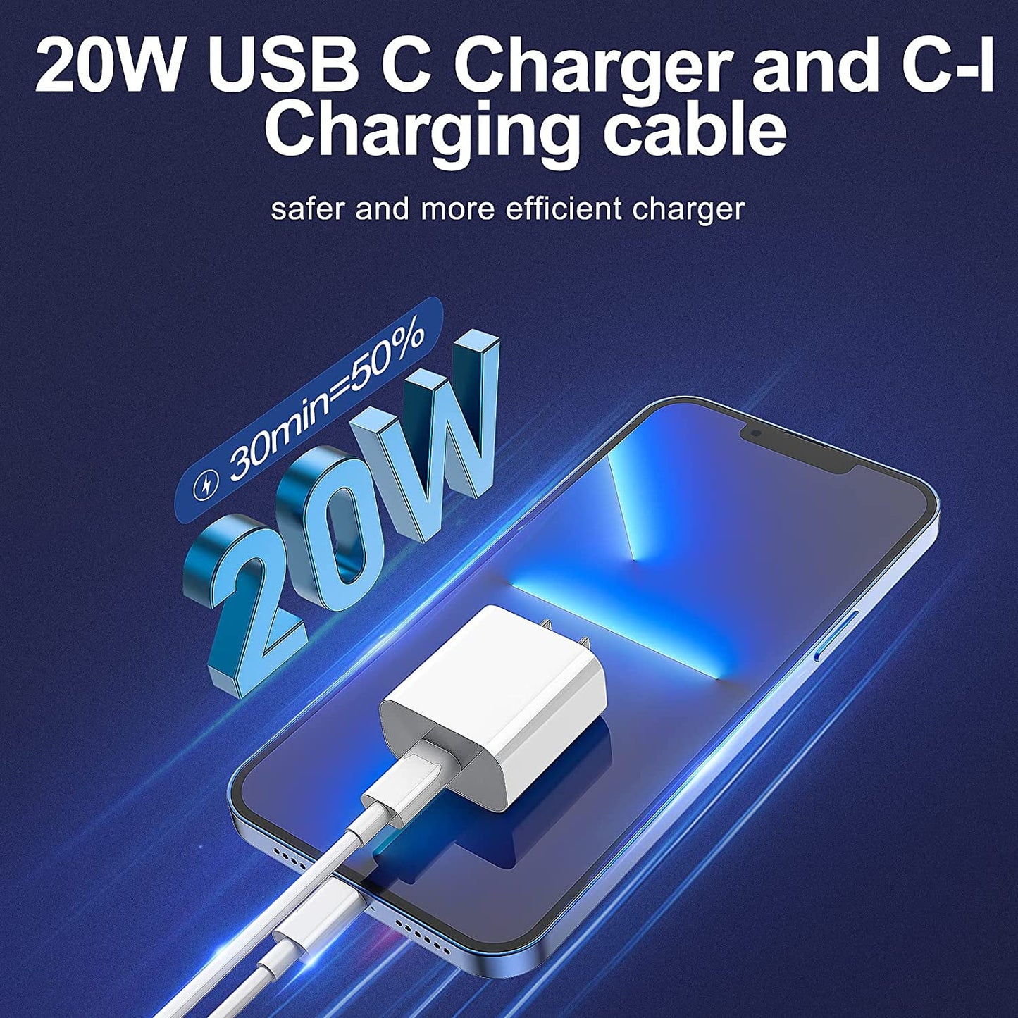 iPhone Charger, 2 Pack 20W PD White Fast Charger Block with 6ft Fast Charging Cables Compatible with iPhone 14/13/12/11