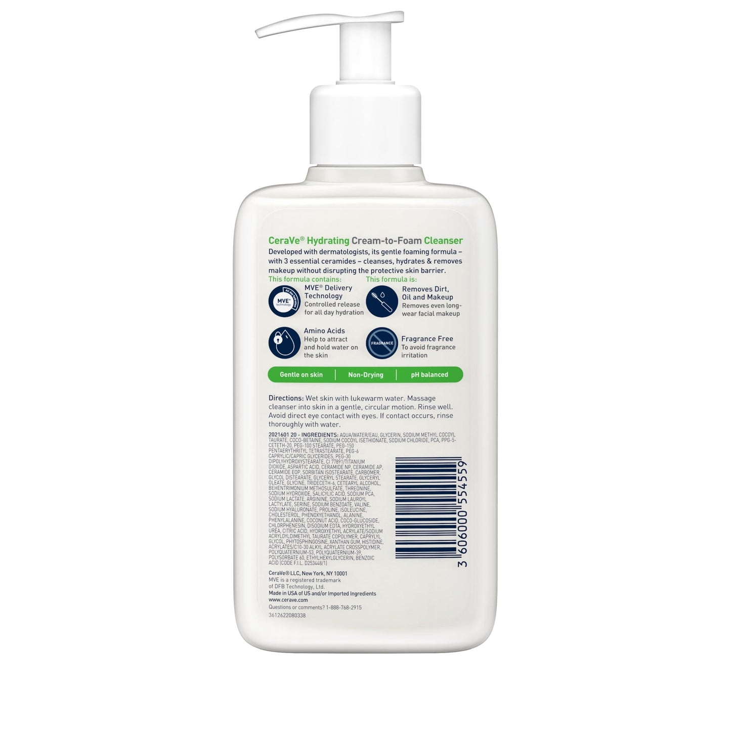 CeraVe Facial Wash Hydrating Cream-to-Foam with Hyaluronic Acid for Normal to Dry Skin 8 fl oz