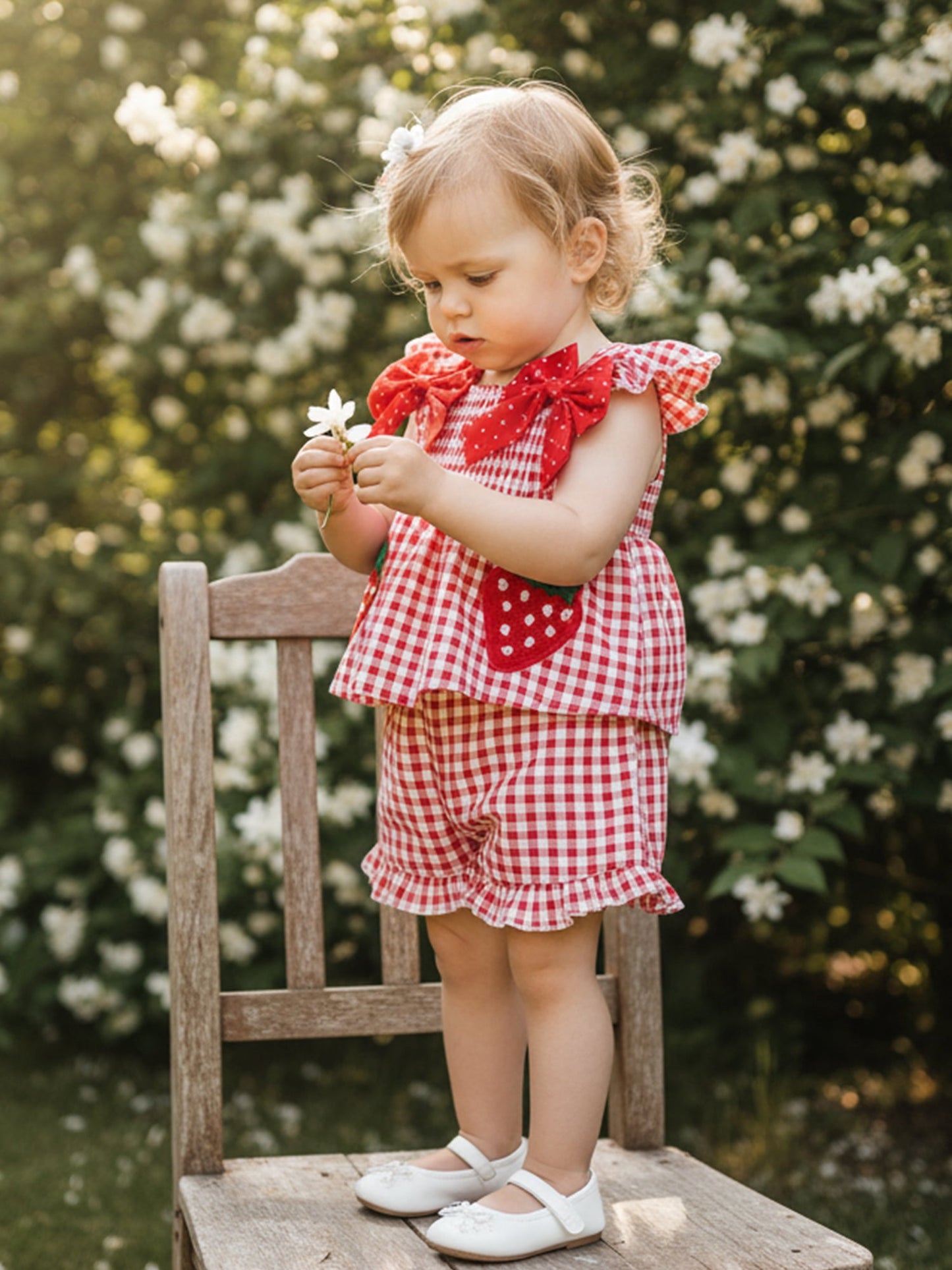 Loicainy Toddler Baby Girl Summer Outfit 6 9 12 18 24 Months 2T 3T Strawberry Embroidered Plaid Bows Ruffled Trim Tank Tops and Shorts 2 Pcs Clothes Set