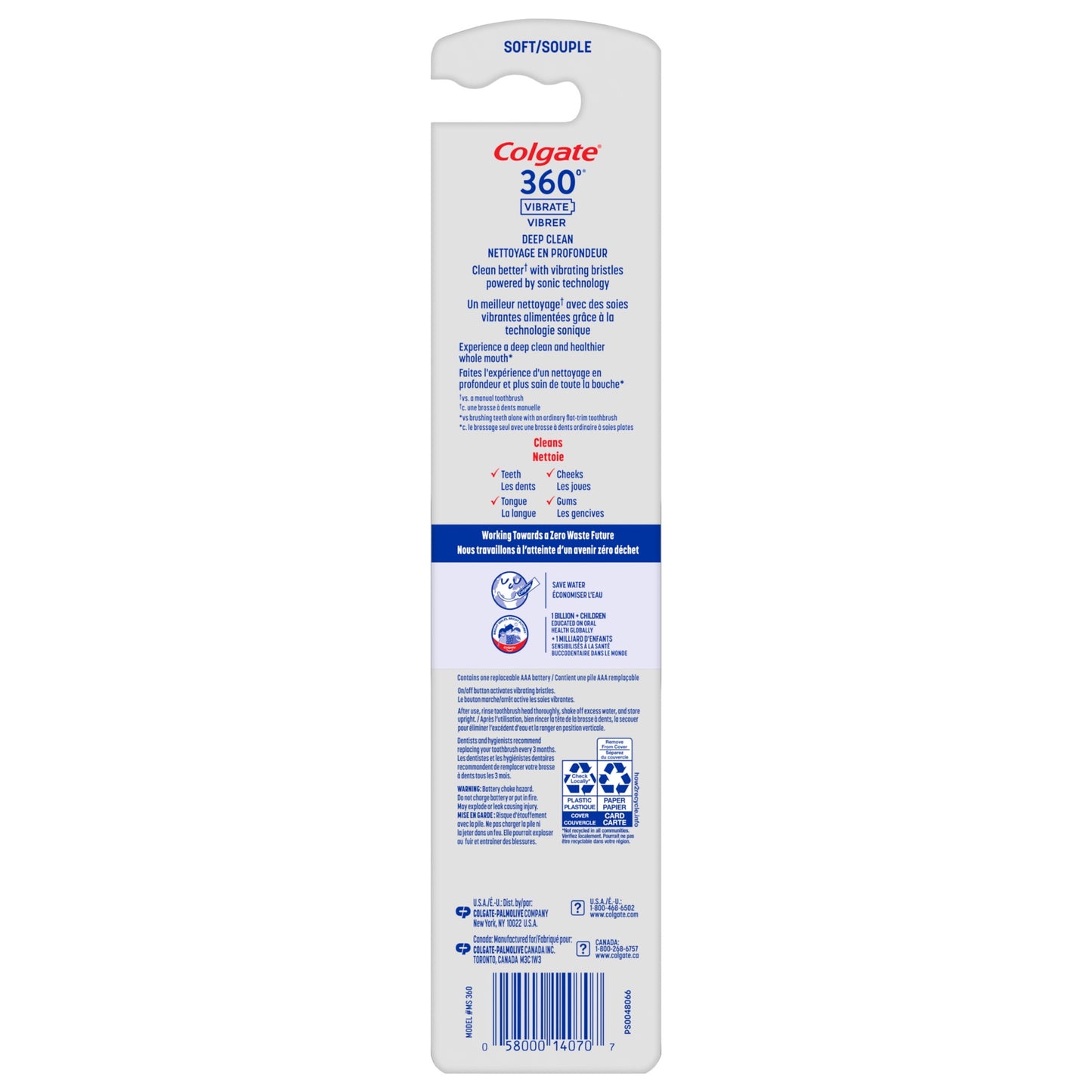 Colgate 360 Vibrate Deep Clean Battery Powered Electric Toothbrush with Soft Bristles, 1 Pack