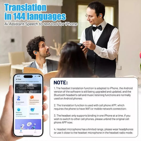 Translator Earbuds 144 Languages Real Time Online OffLine Translation Earphones