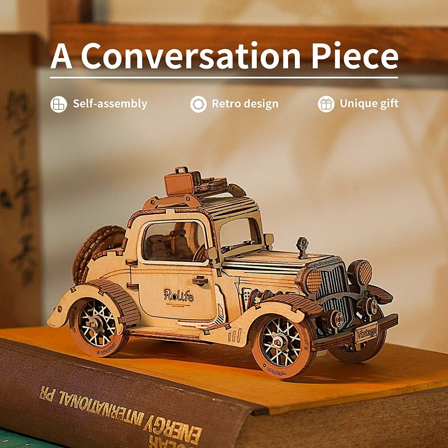 Robotime Rolife Vintage Car Model 3D Wooden Puzzle Toys For Chilidren Kids - EBS PLATFORM INC.