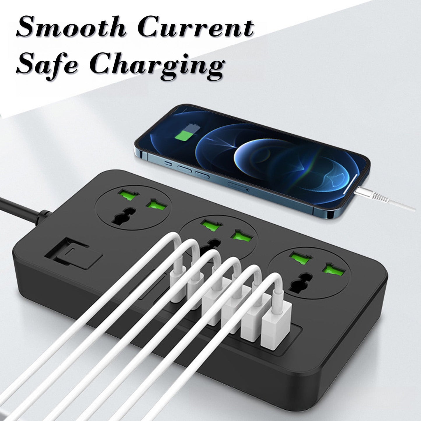RKZDSR Surge Protector Power Strip with 3 Outlets & 6 USB Ports, 6.7x3.9x0.9in 3000W Extension Cord with On/Off Switches for Office & Dorm Room