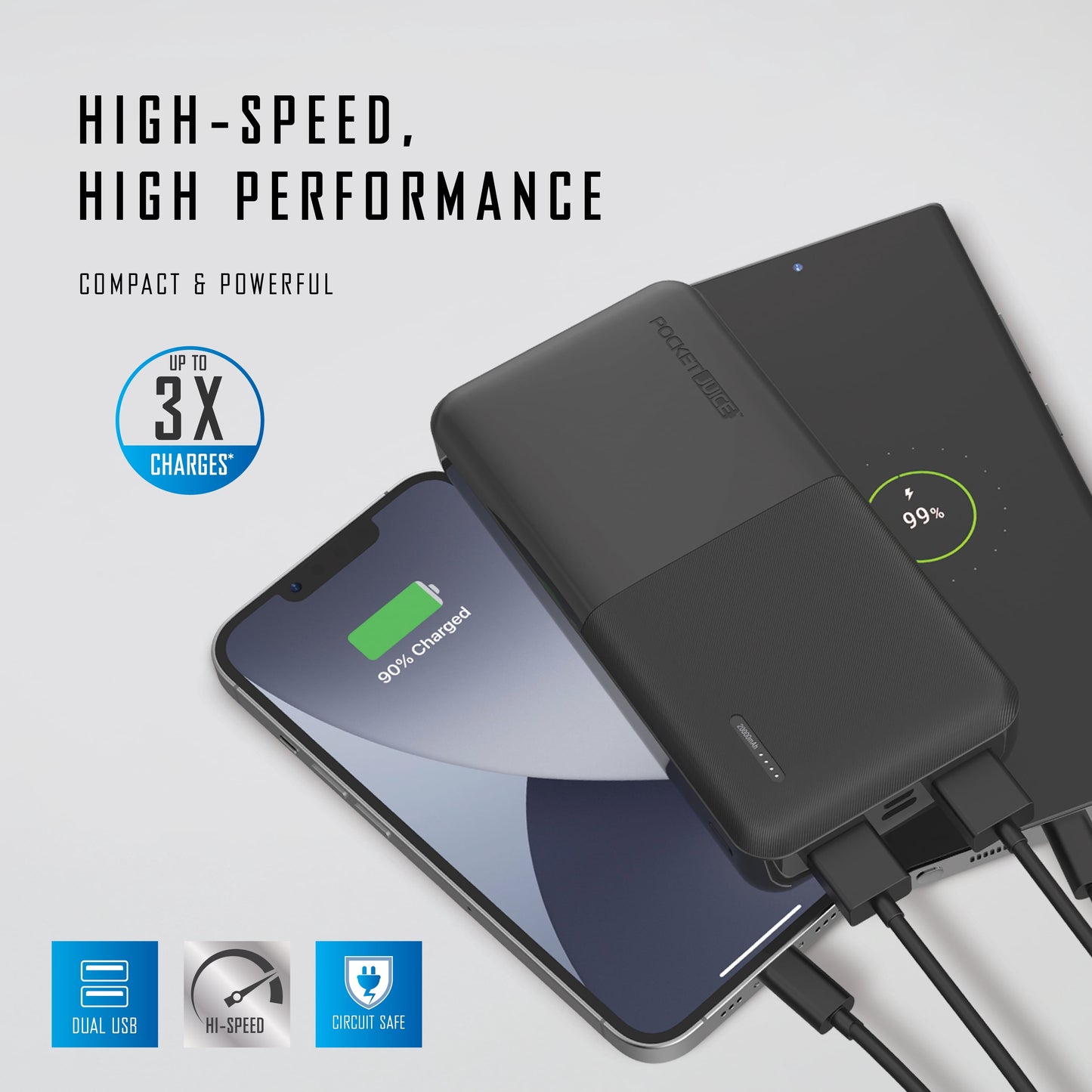 Pocket Juice Slim Pro 20,000mAh, Portable Power Bank and Charger with Dual USB Ports, Black