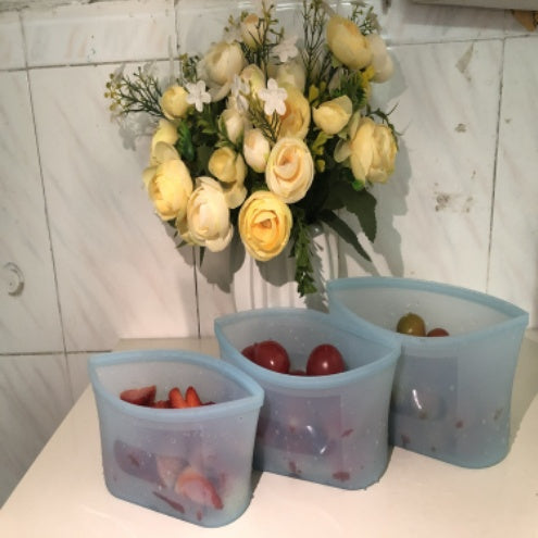 3pcs Reusable Silicone Food Storage Bags, Sandwich Snack Bags Zip Container Safe - EBS PLATFORM INC.