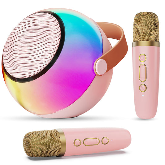 D25 Mini Karaoke Machine With Dazzling Lights And Wireless Microphones