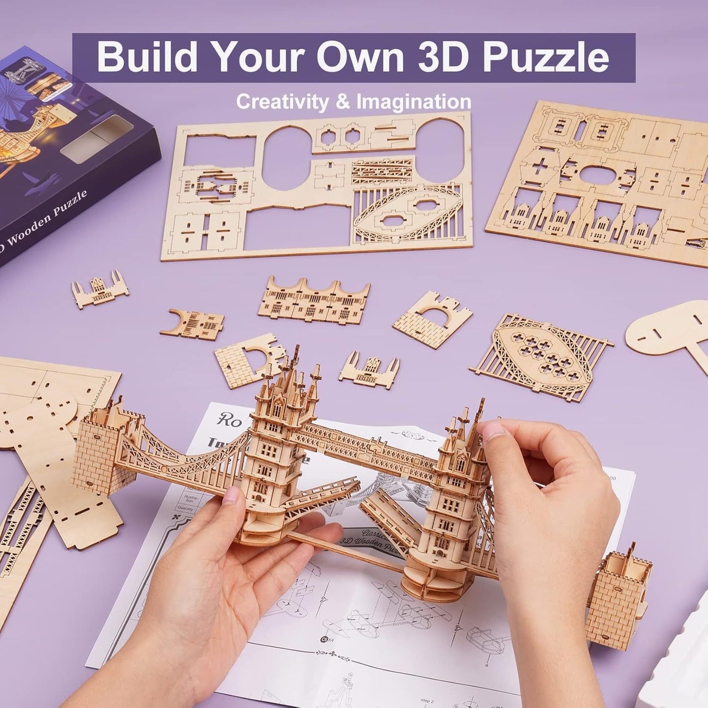 ROBOTIME 3D Wooden Puzzle London Tower Bridge Model Kit For Adults Xmas Gifts TG412 - EBS PLATFORM INC.